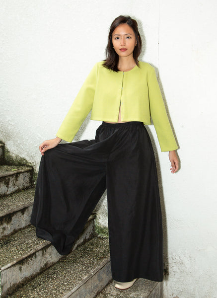 YGM×田中シェン WIDE PANTS コン KAAREM - Ochna Long Wide Leg Pocket Pant w/ Elastic in Meteorite Black