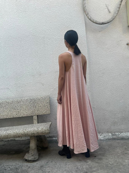 KAAREM - Thanh Ca Sleeveless Midi Racerback Tent Dress in Pink Rose
