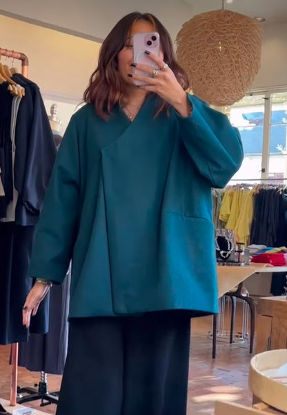 KAAREM - Keiki Overlap Pocket Coat - Turquoise Green