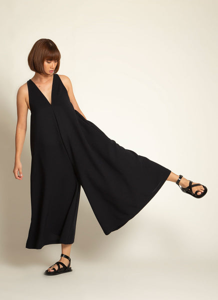 KAAREM - Krachai V-Neck Pocket Onesie in Black Blue