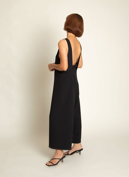 KAAREM - Mỹ A Open Back Pocket Jumpsuit in Black Blue