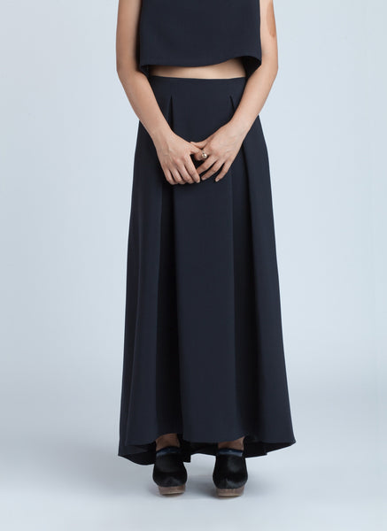 Ring Pleated Maxi Skirt - Black Blue - KAAREM