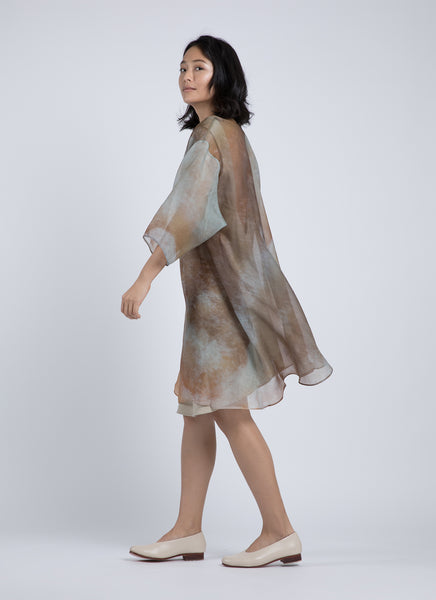 [Margesherwood] / ☆ SILKY ORGANZA DRESS / beige KAAREM - Grain Printed Organza Silk Dress - Orange Veinstone