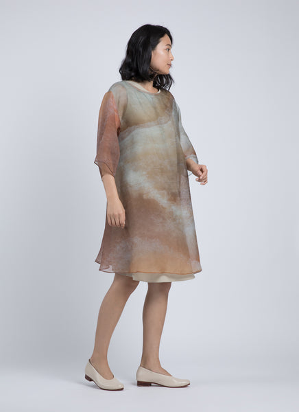 KAAREM - Grain Printed Organza Silk Dress - Orange Veinstone KAAREM - Grain Printed Organza Silk Dress - Orange Veinstone