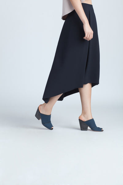 KAAREM - Piece Of Ring Pleated Midi Skirt - Black Blue