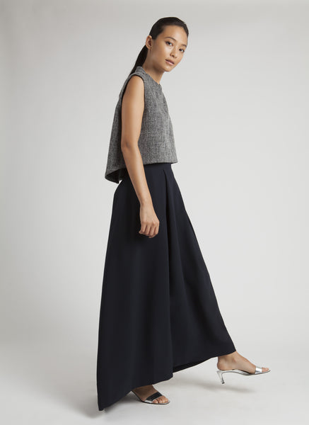 Ring Pleated Maxi Skirt - Black Blue - KAAREM