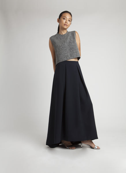 Ring Pleated Maxi Skirt - Black Blue - KAAREM