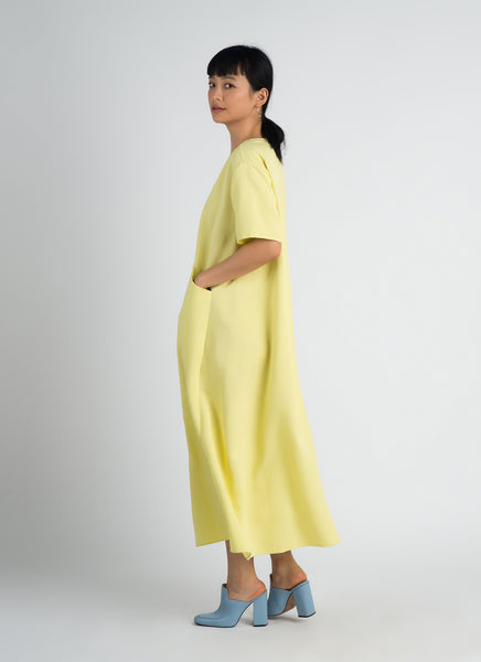 Mango Short Sleeve V Pocket Dress - Lemon
