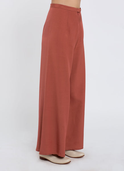 Song Tu Wide Leg Silk Pants - Terracotta