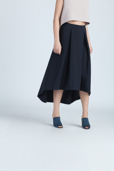 【Anyone more】Ritte Black Blue Midi Pleat Skirt dbb56c6eba056a82955c7b57d4bc53