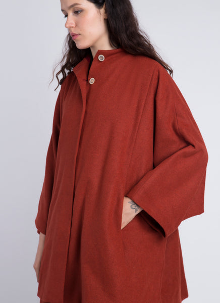 KAAREM - Bo Mach High Collar Dolman Coat - Persimmon