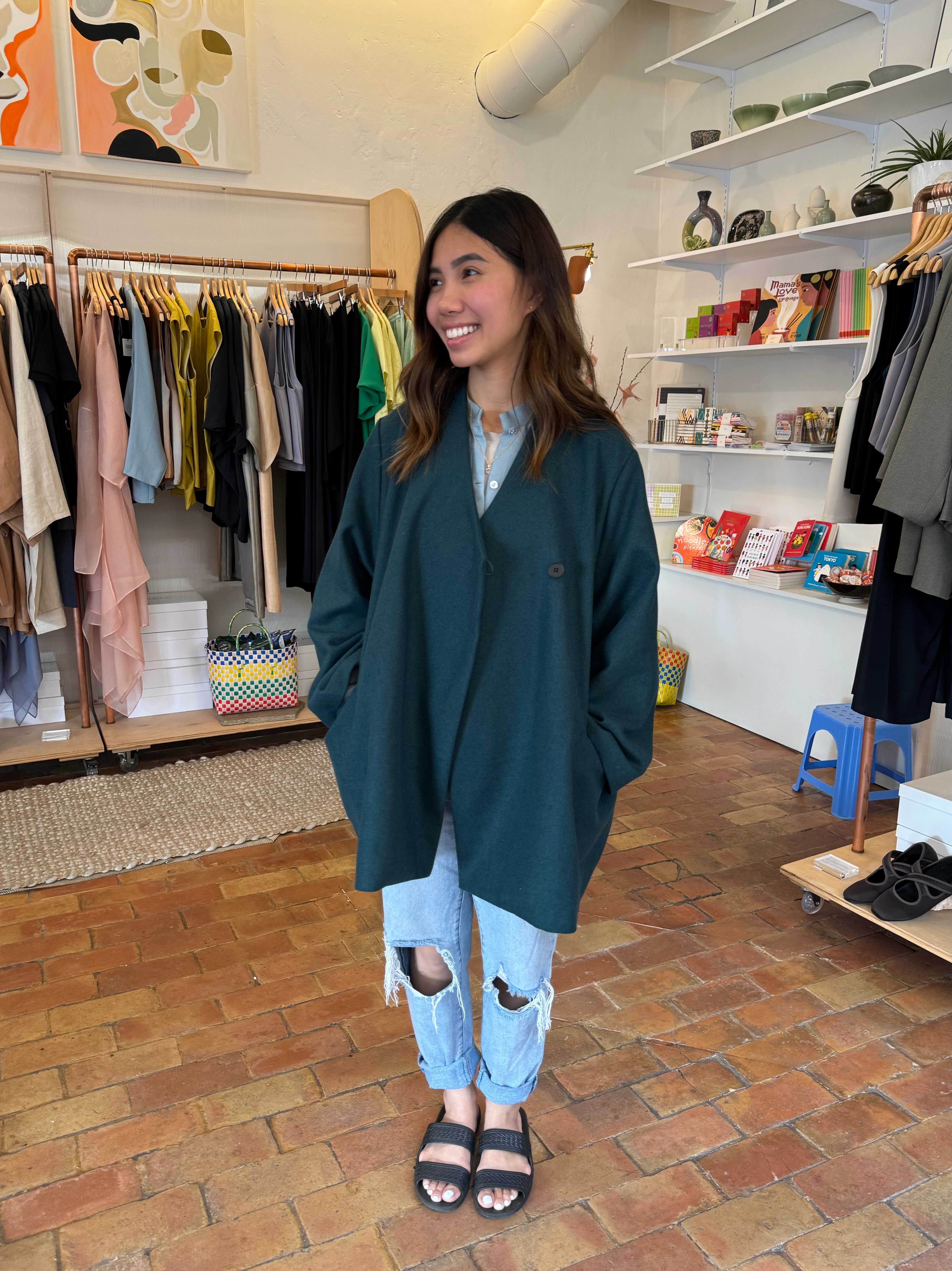 KAAREM - Keiki Overlap Pocket Coat - Turquoise Green