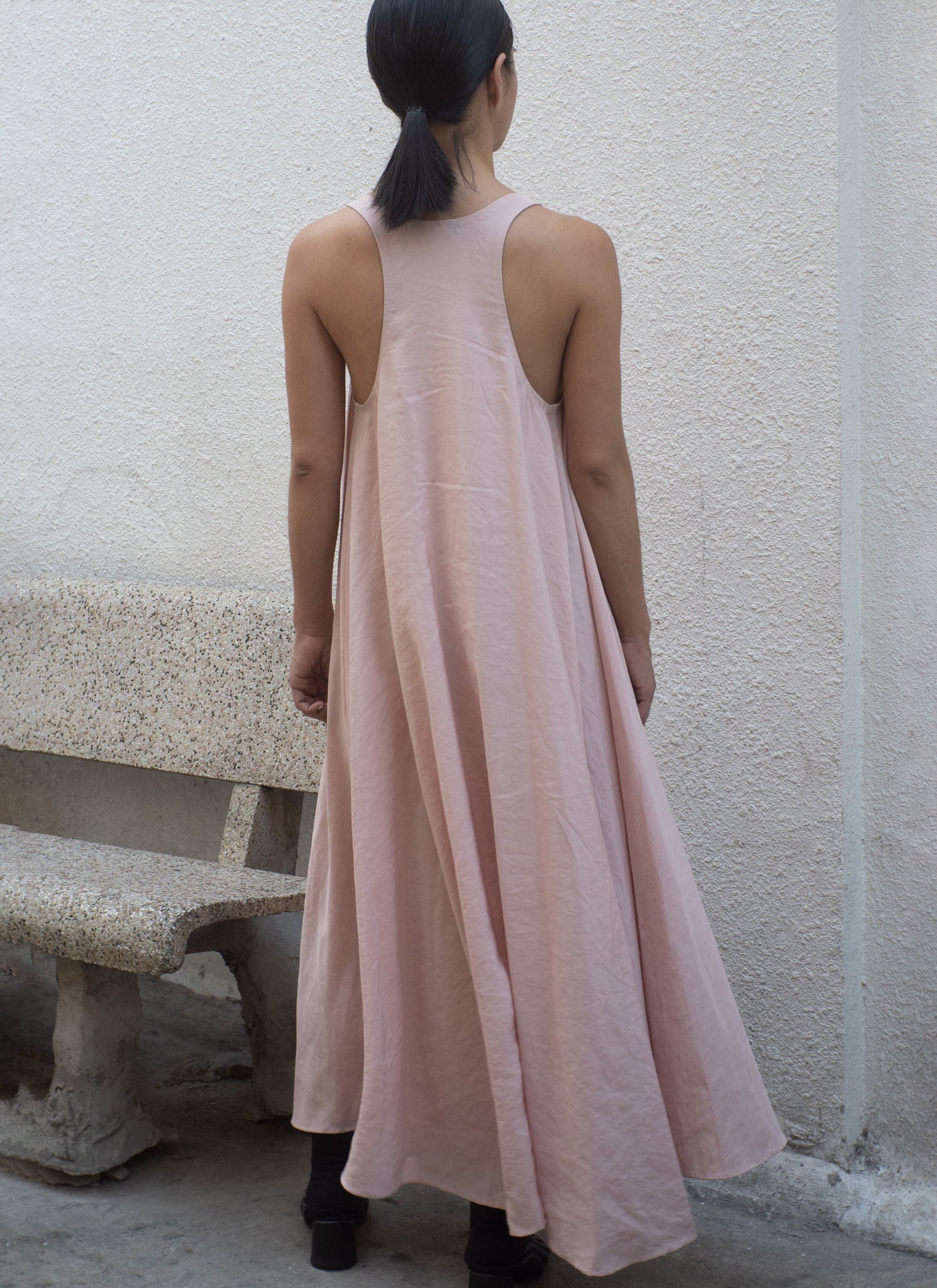 KAAREM - Thanh Ca Sleeveless Midi Racerback Tent Dress in Pink Rose