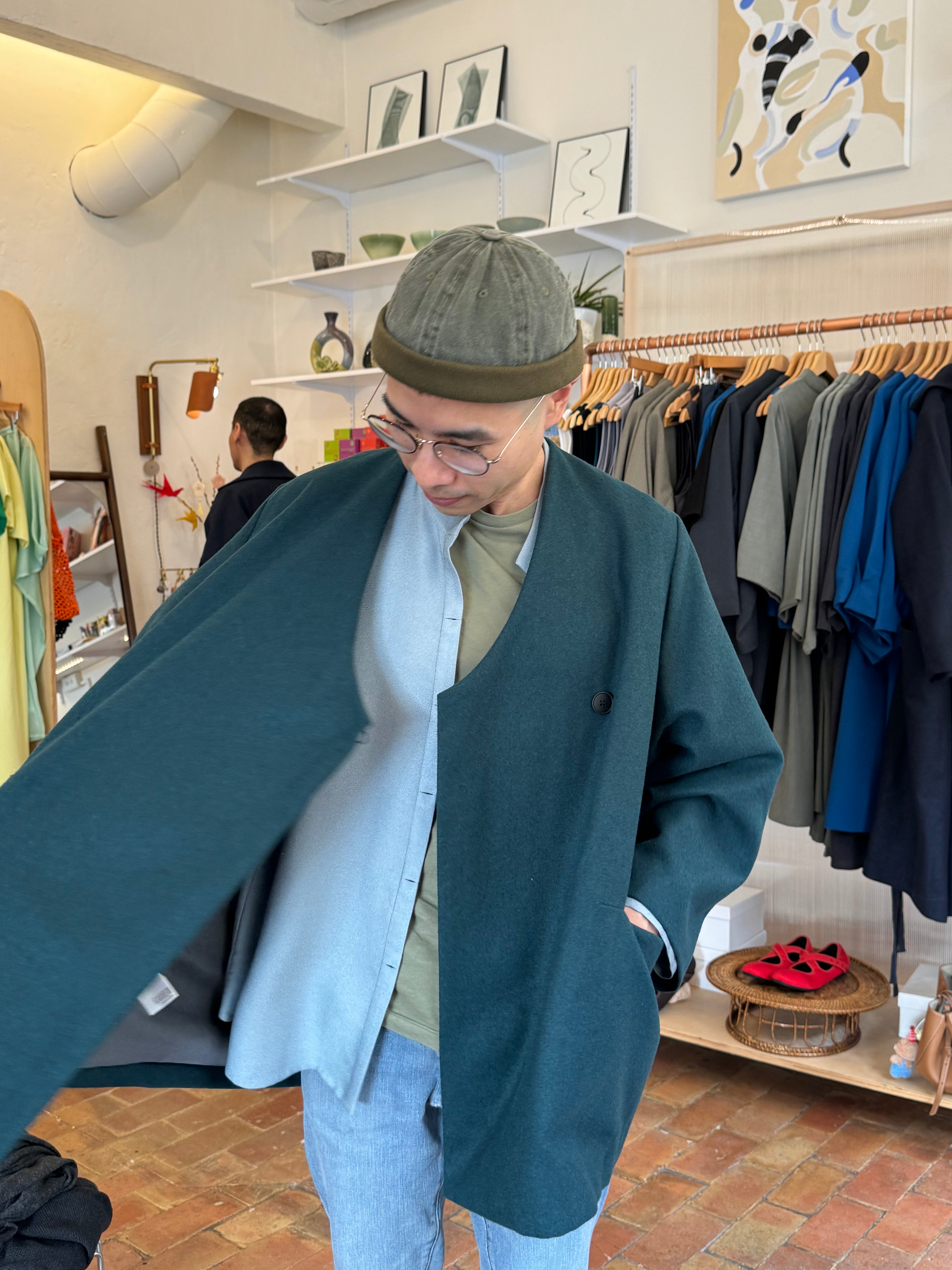 KAAREM - Keiki Overlap Pocket Coat - Turquoise Green