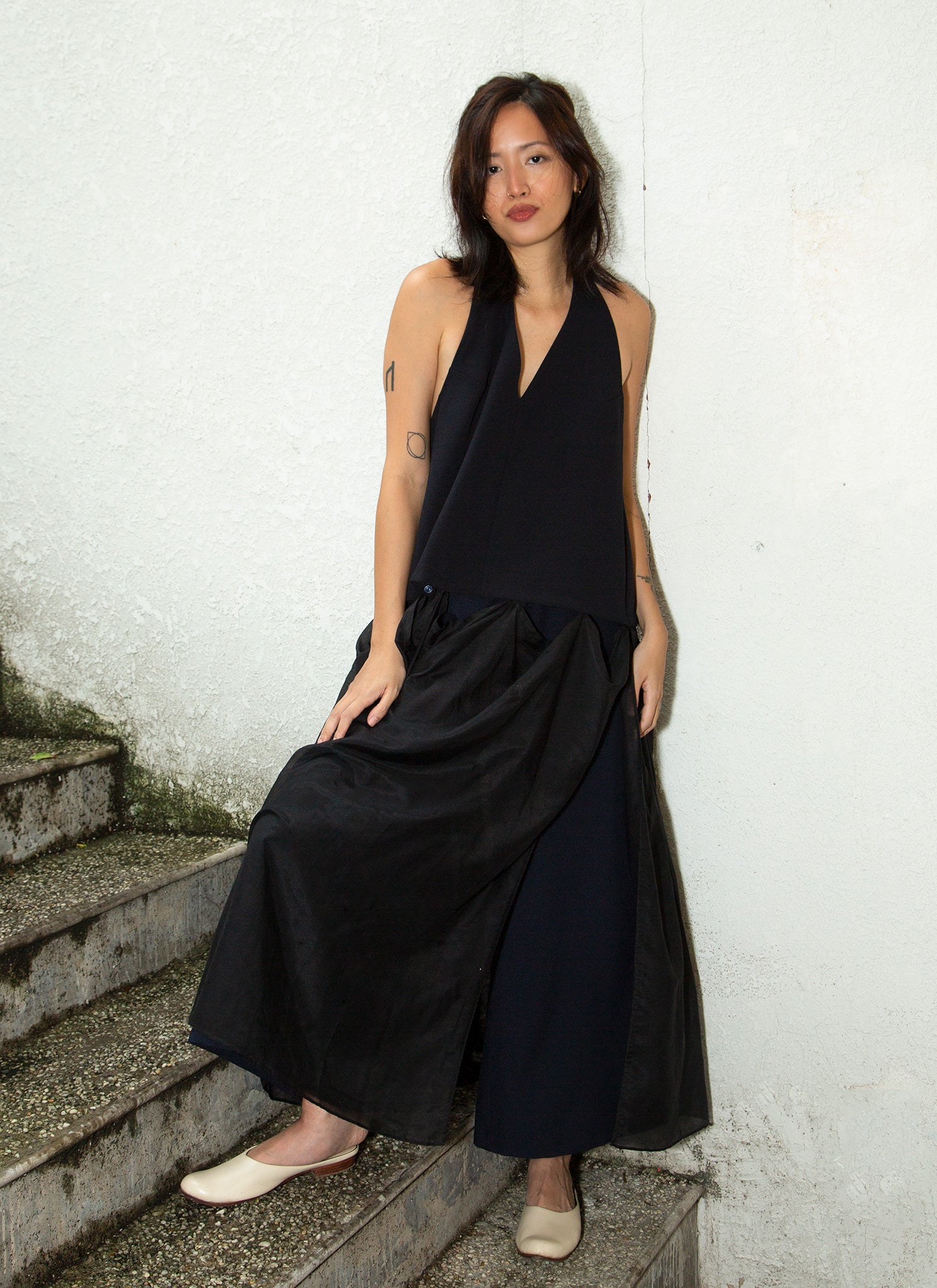 Rhythm Halter o Di Two-Piece Dress - Black Blue w/ Cotton Silk Black Rhythm Halter o Di Two-Piece Dress - Black Blue w/ Cotton Silk Black