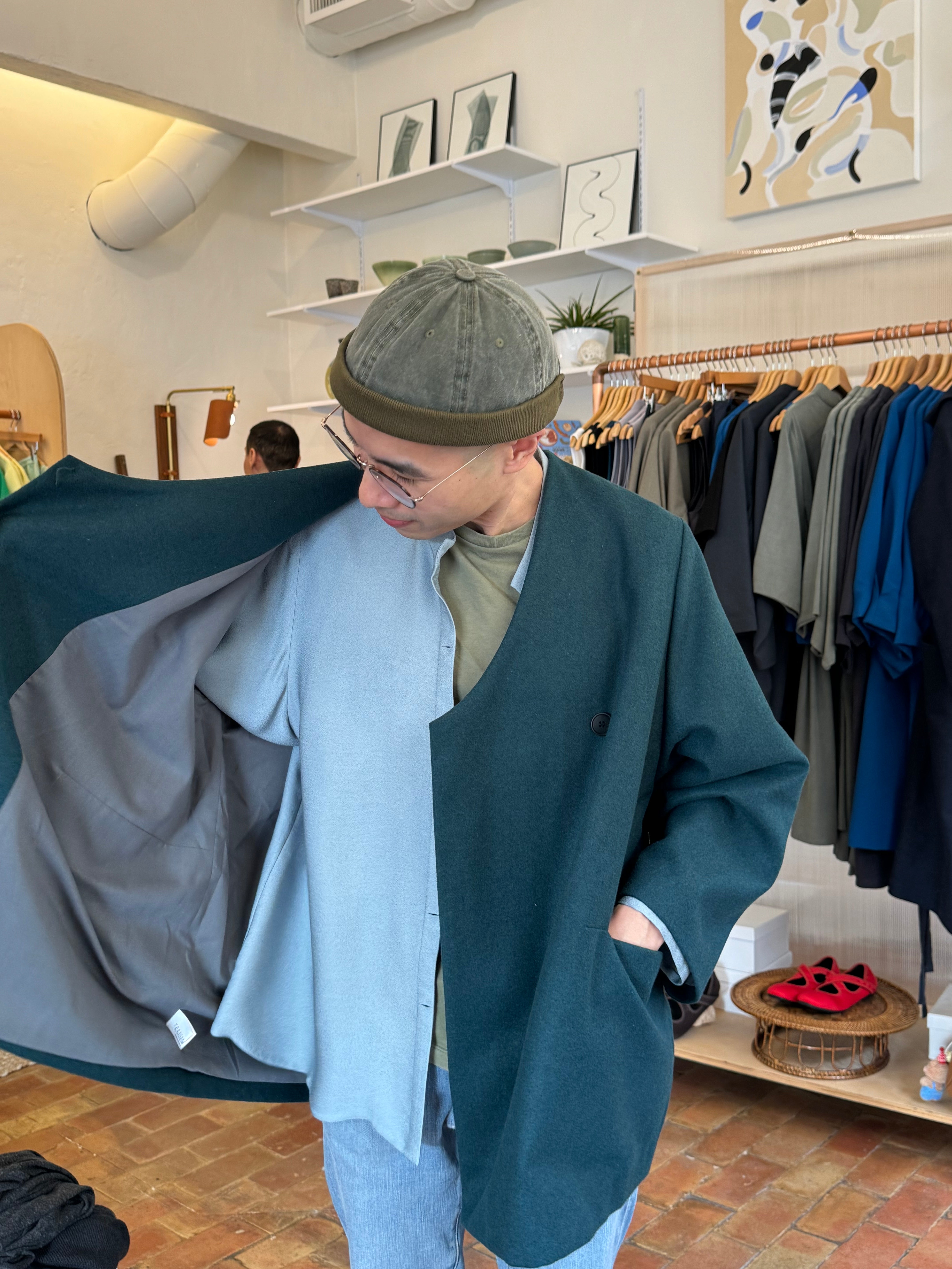 KAAREM - Keiki Overlap Pocket Coat - Turquoise Green