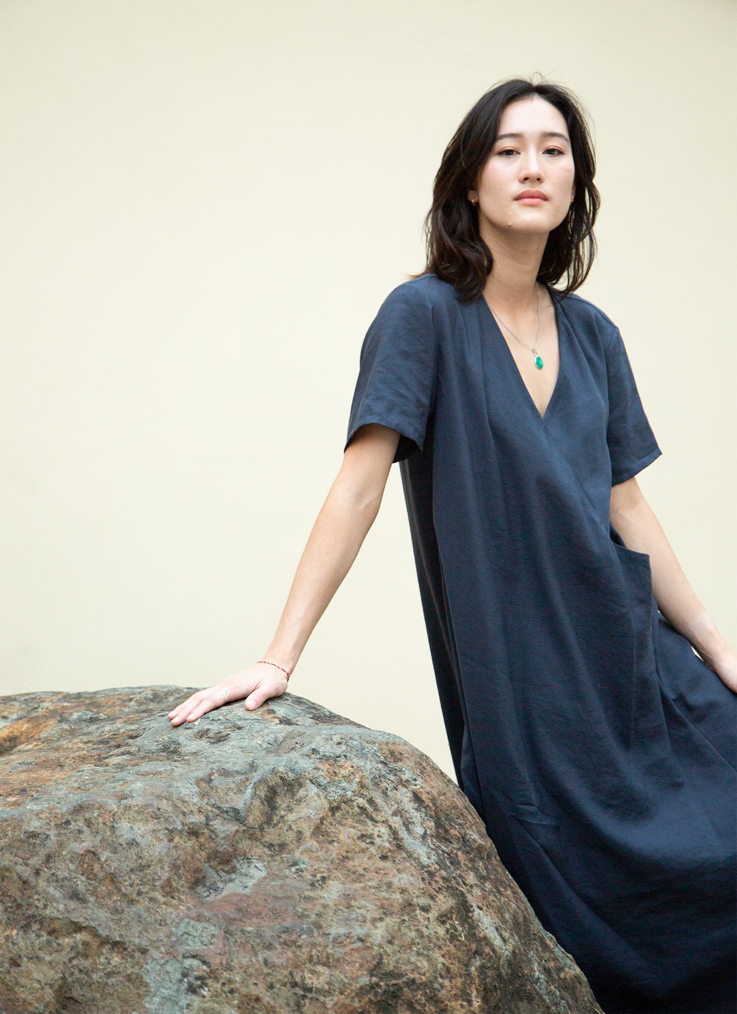 Mango Short Sleeve V Pocket Dress in Dark Blue Mango Short Sleeve V Pocket Dress in Dark Blue
