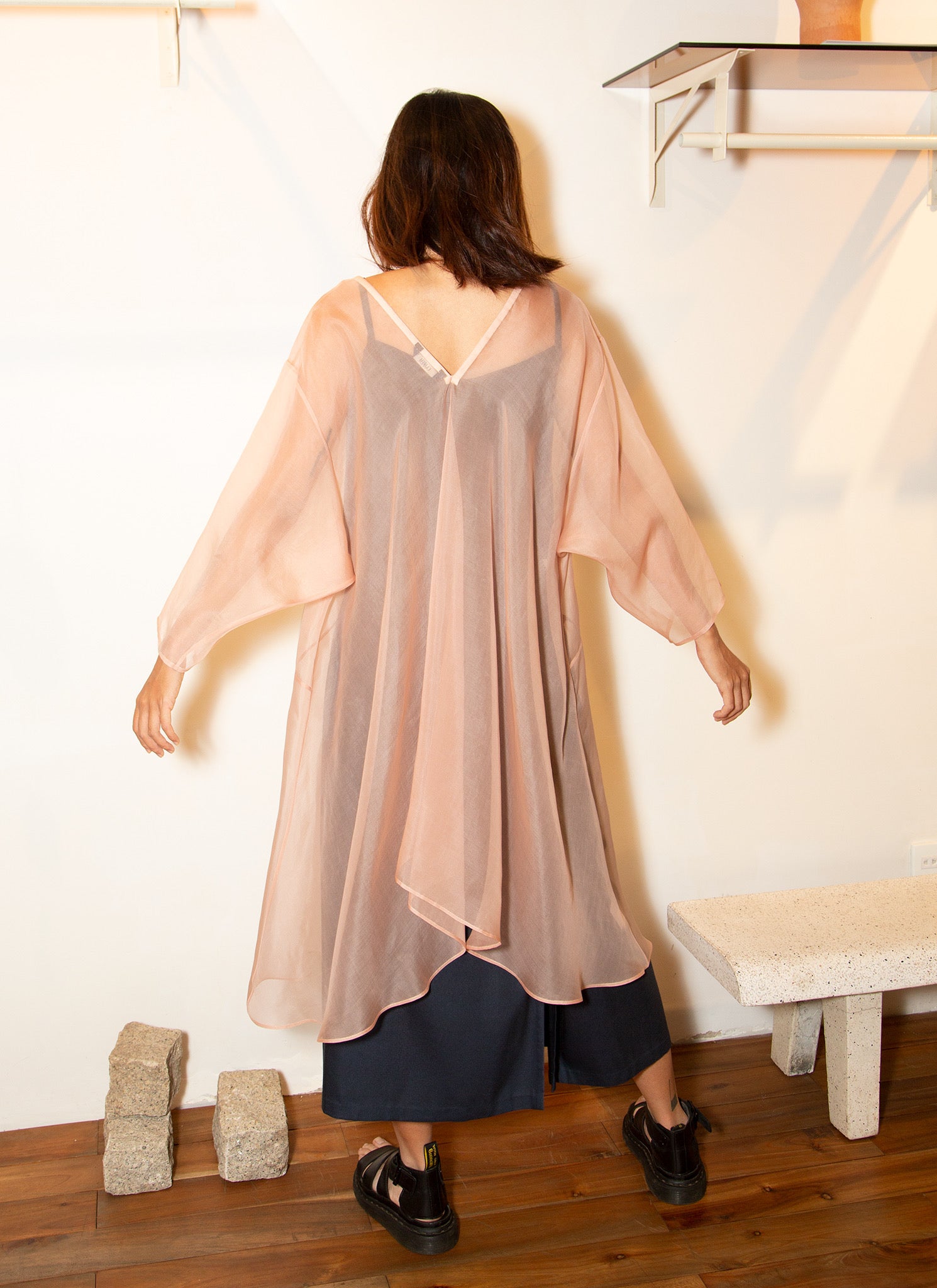 KAAREM - Giang Bi Dropped Sleeve Back V Organza Silk Pocket Dress
