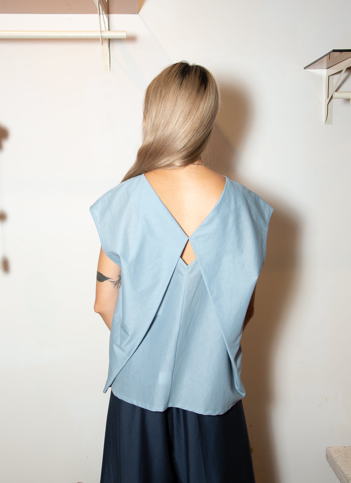 Folded Back KAAREM - Lotus Layered Folded Back Top - Sky Blue