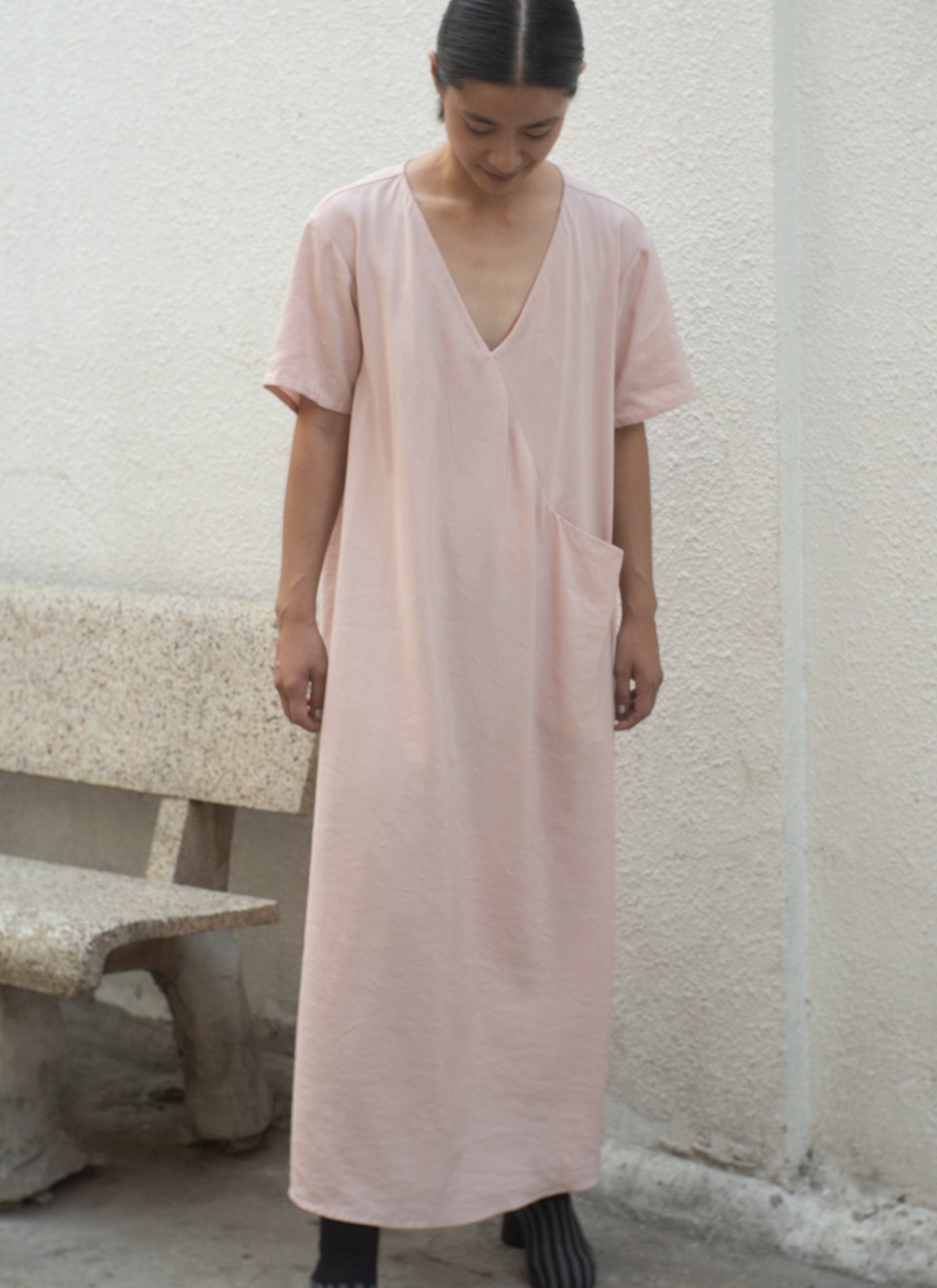 chinese dress ladies Elegant Blush Flower Girl Dress with Slit & Long Sleeves