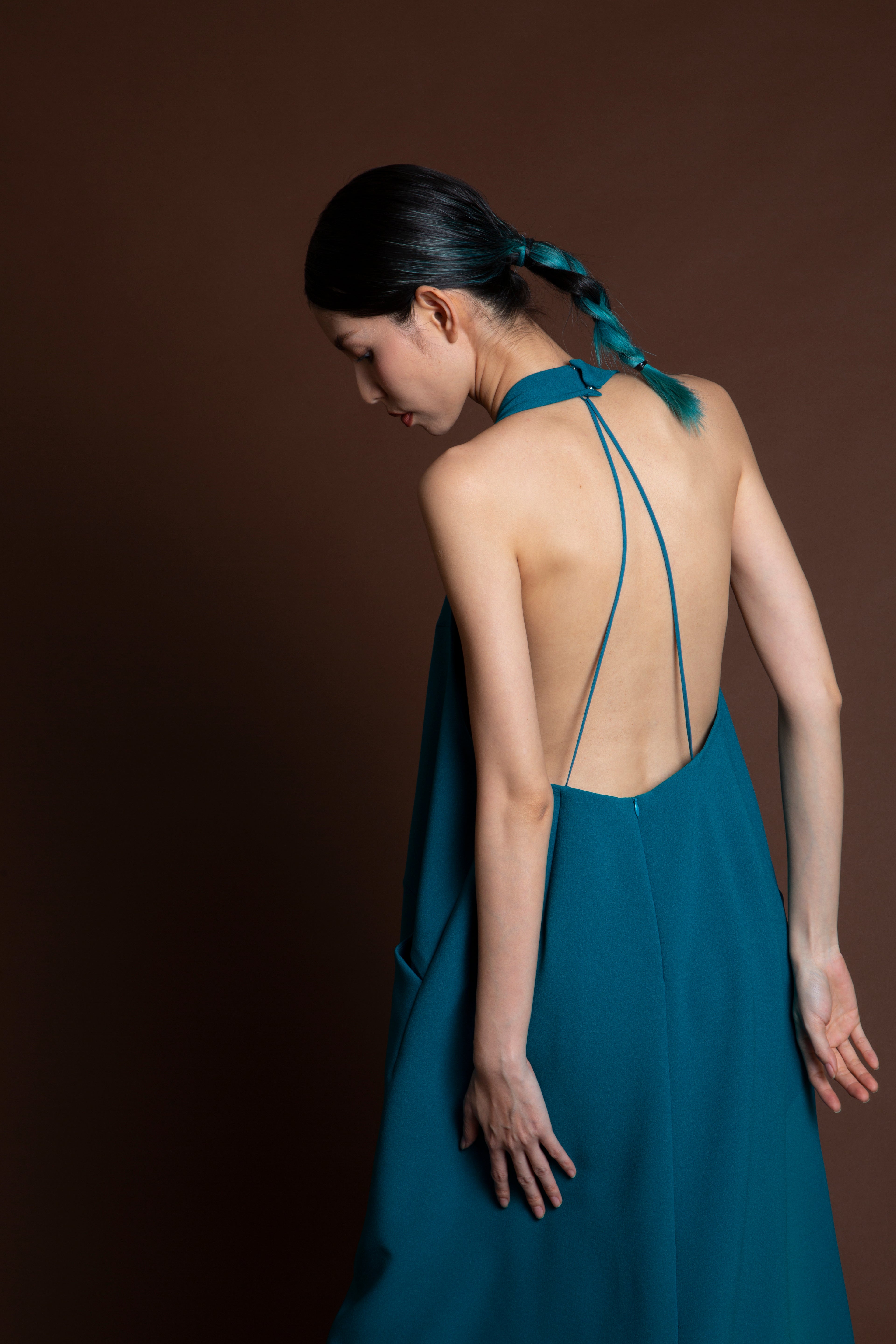 Weed Halter Pocket Dress w/ Removable Straps in Cyan Blue Weed Halter Pocket Dress w/ Removable Straps in Cyan Blue