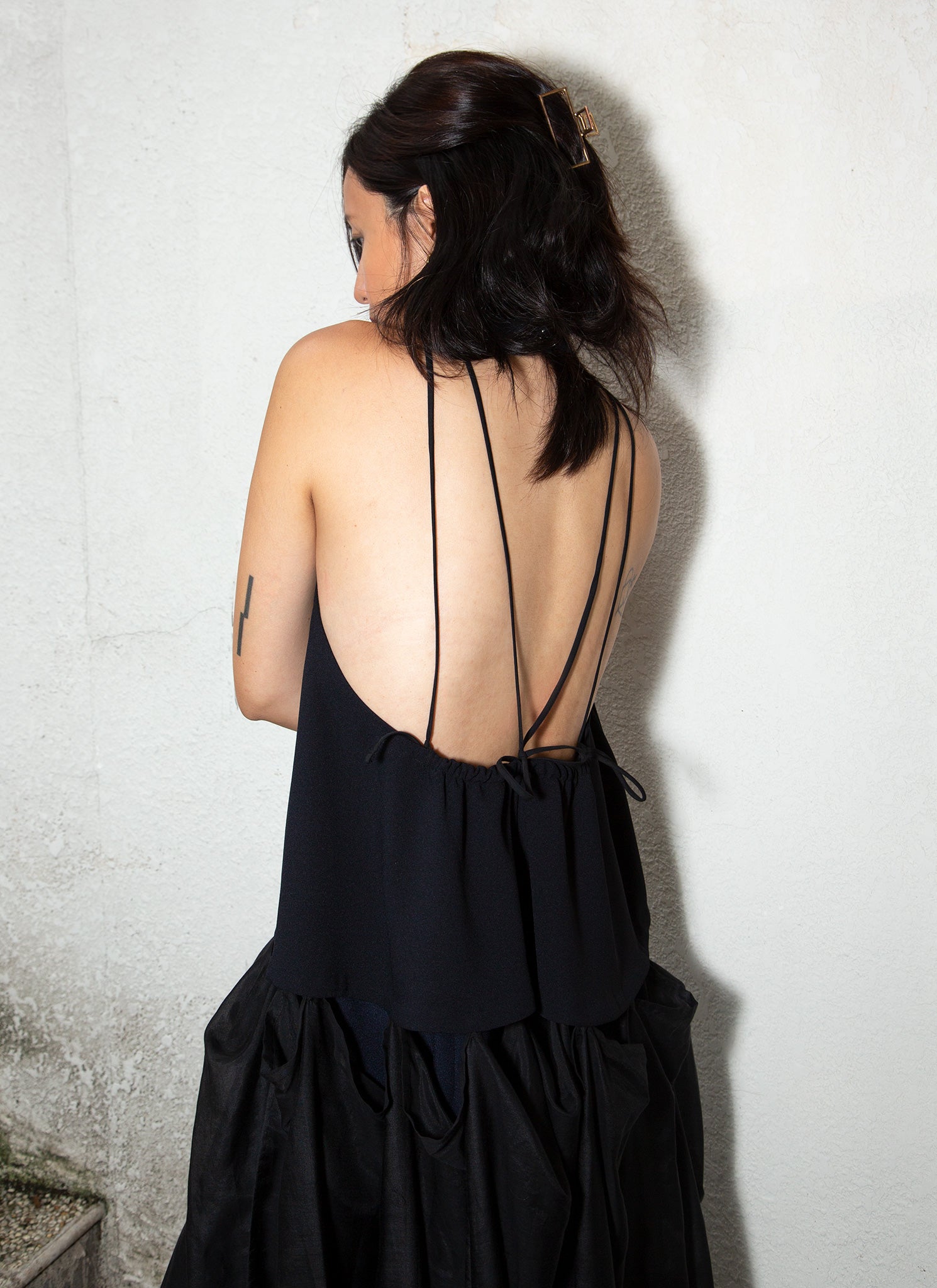 two piece black dress Black One Sleeve Round Neck Slit Skirt Two Piece Set main image 1