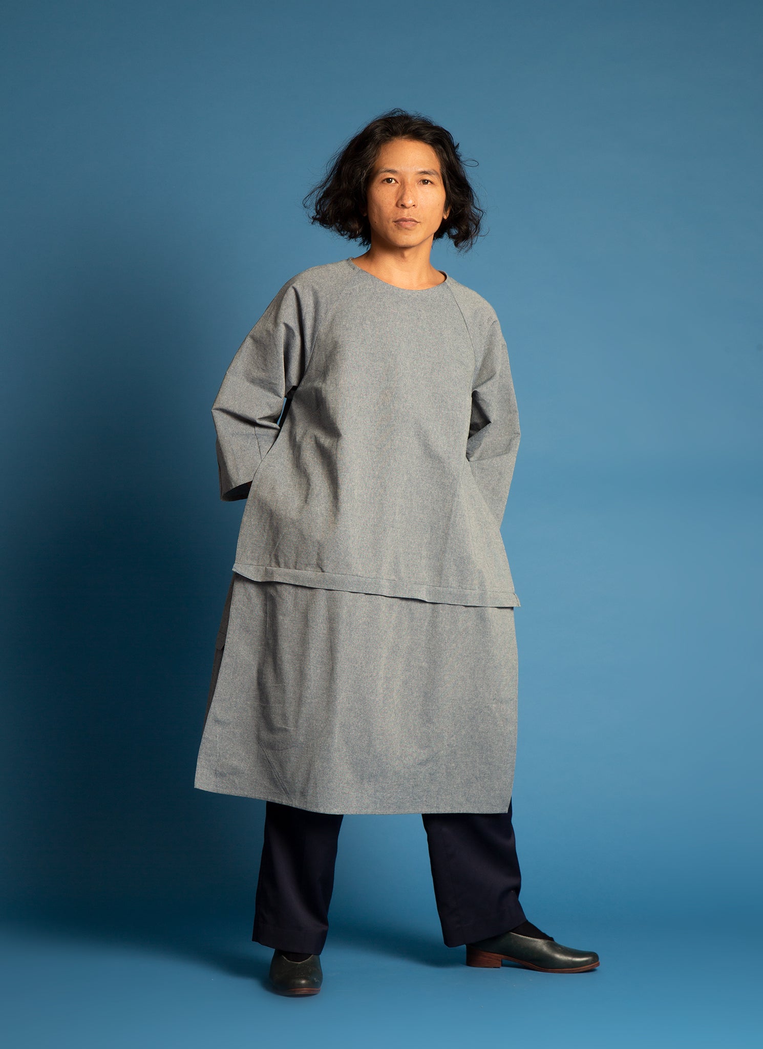 KAAREM - Lim Thm Unisex Hi-lo 2-1 Convertible o Di Tunic/Top/Dress in  Blue L