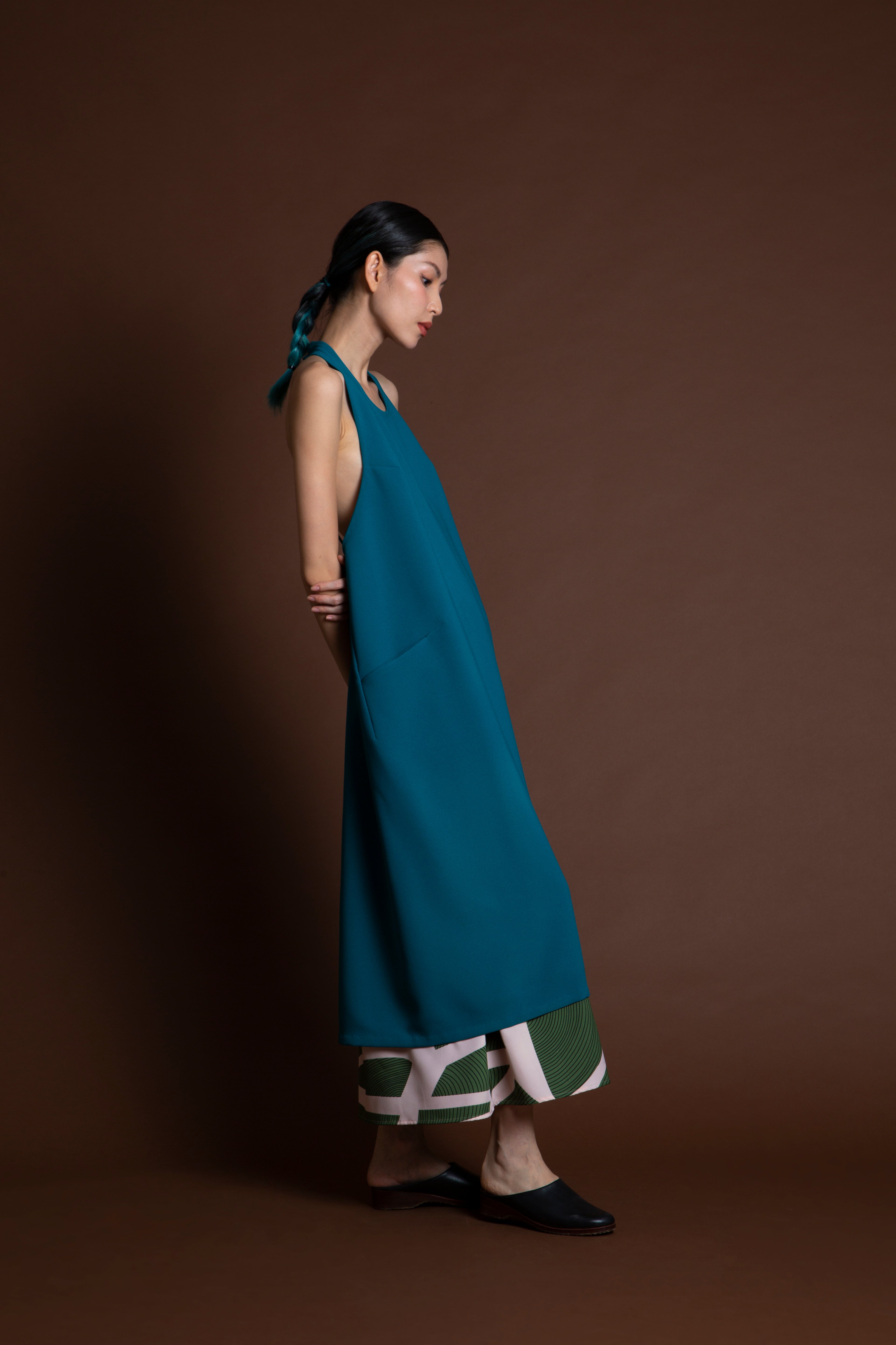 Weed Halter Pocket Dress w/ Removable Straps in Cyan Blue Weed Halter Pocket Dress w/ Removable Straps in Cyan Blue