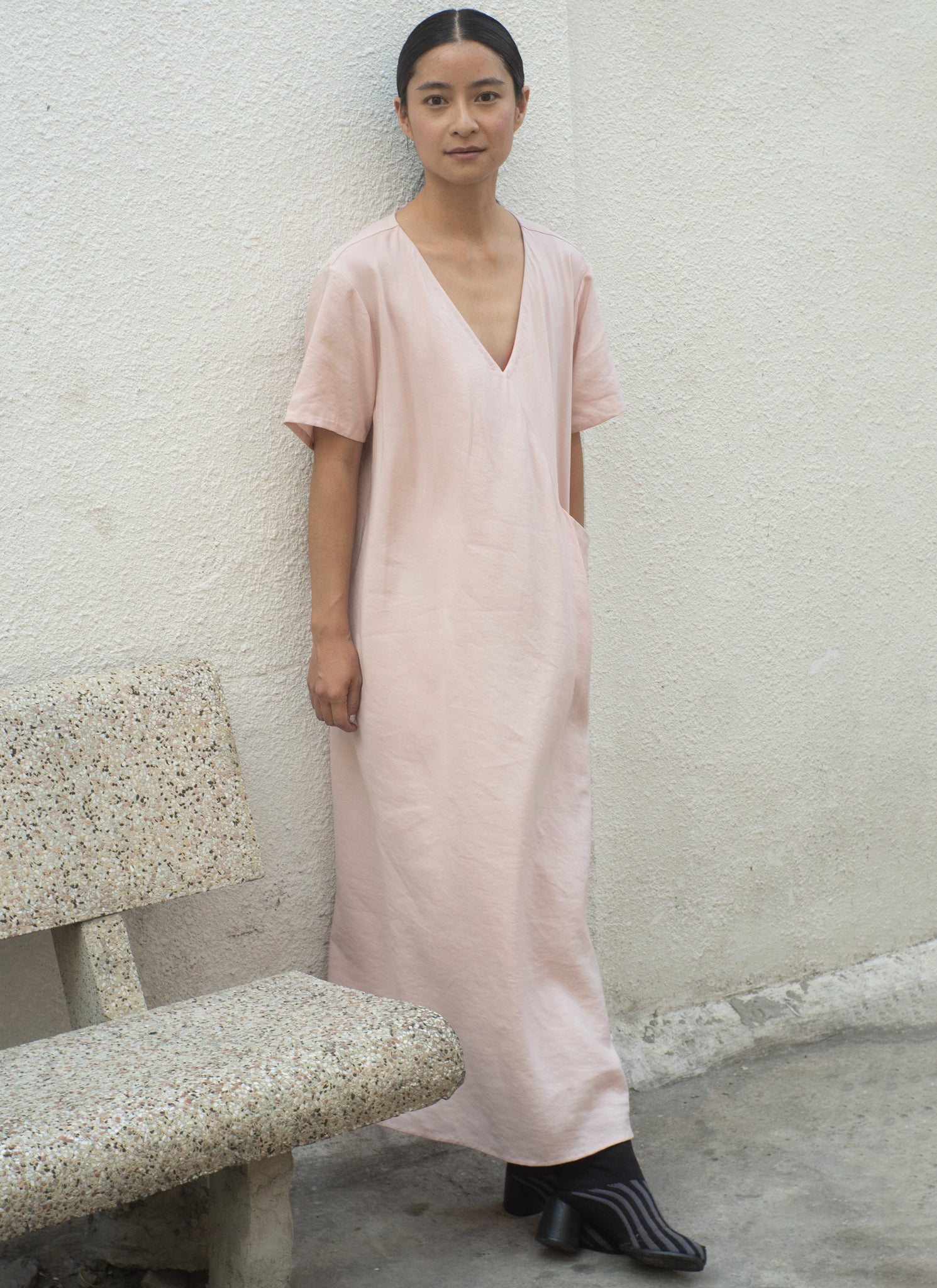 Mango Short Sleeve V Pocket Dress / Size L - Pink Rose Mango Short Sleeve V Pocket Dress / Size L - Pink Rose