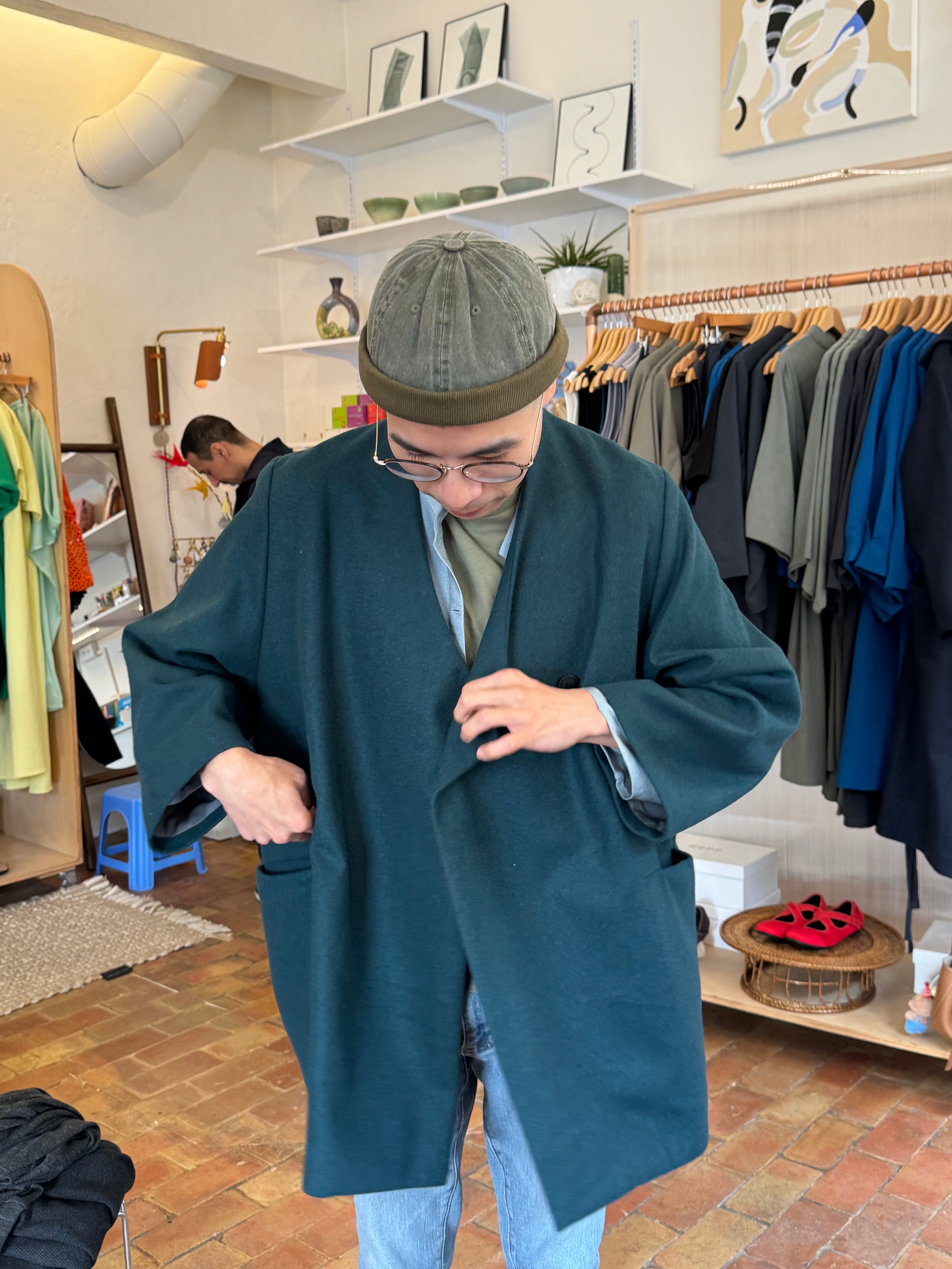 KAAREM - Keiki Overlap Pocket Coat - Turquoise Green