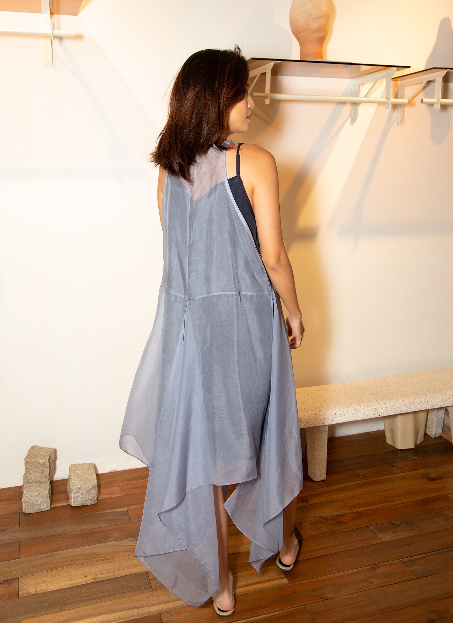KAAREM - Peacock V Shape Silk Organza Dress
