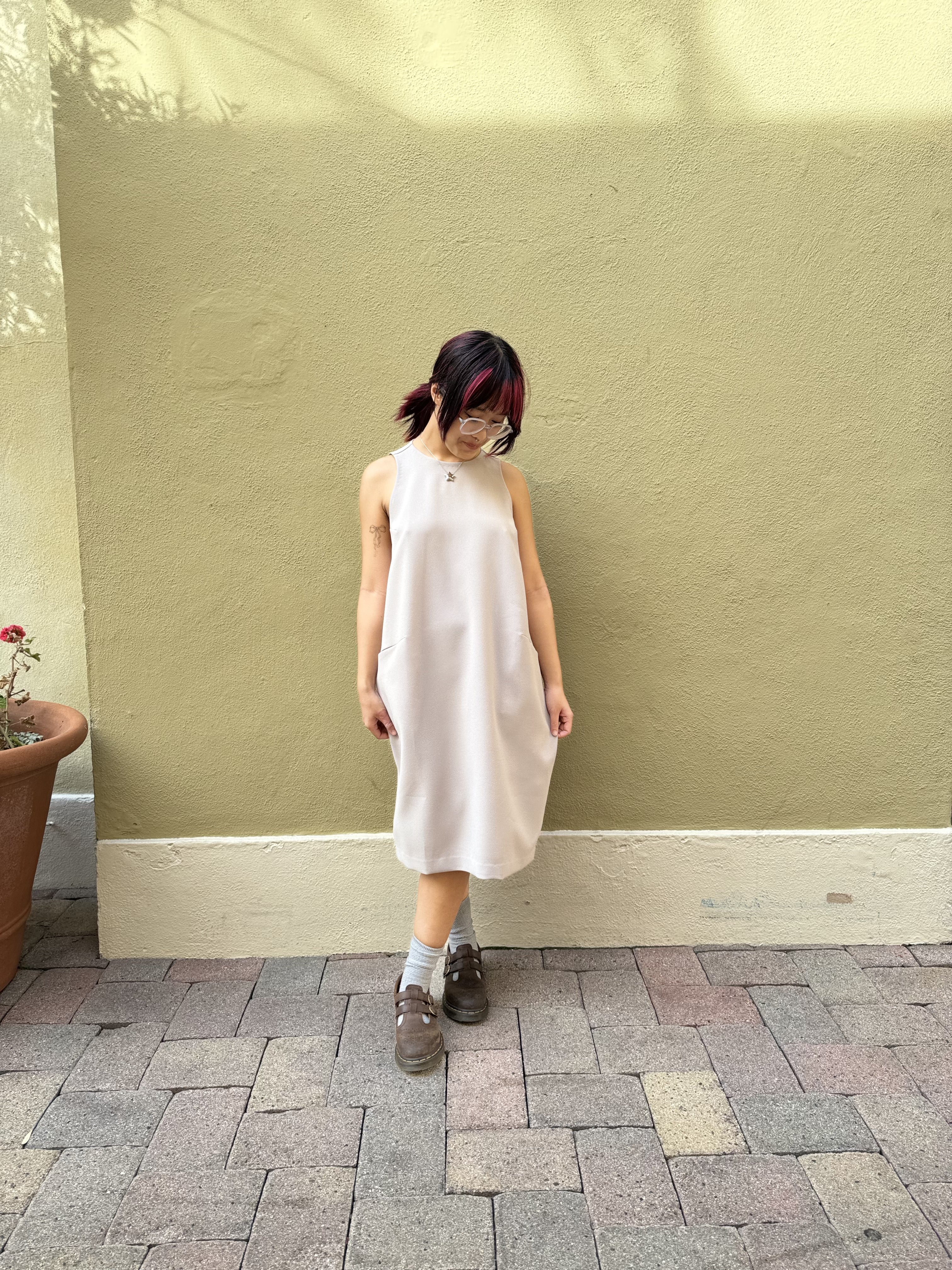 grey pocket dress Grey Tailored Cotton Frill Mini Dress – self-portrait-US main image 0