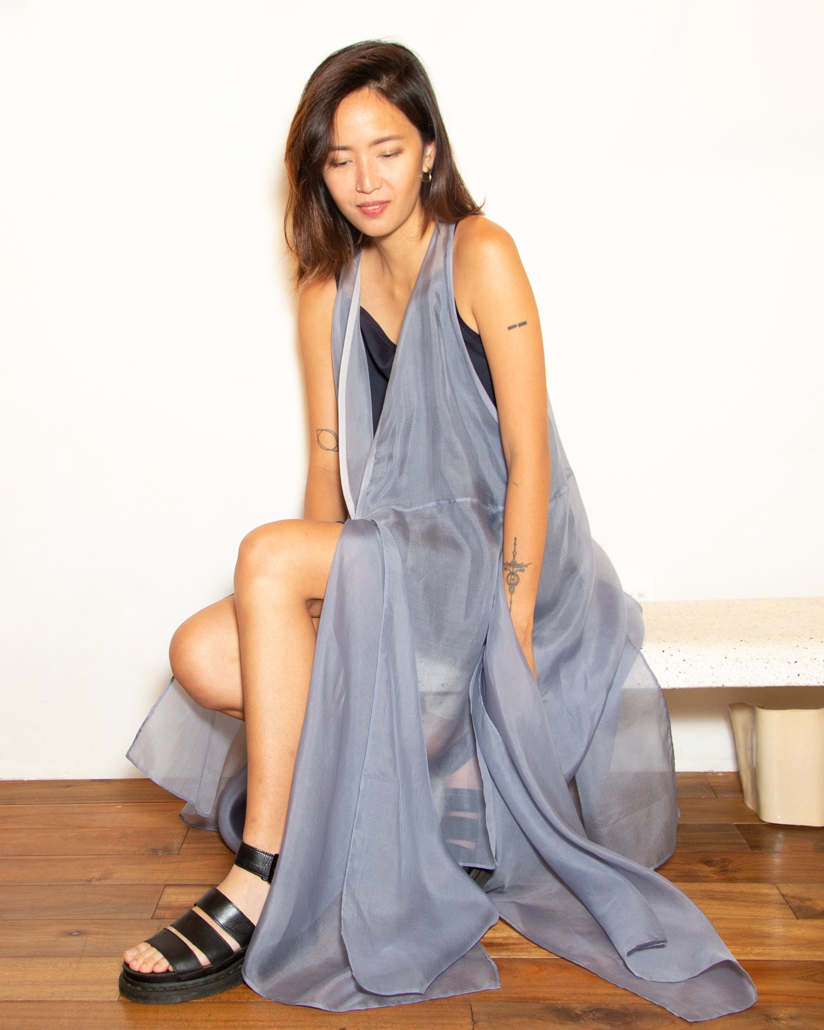 KAAREM - Peacock V Shape Silk Organza Dress - Taro