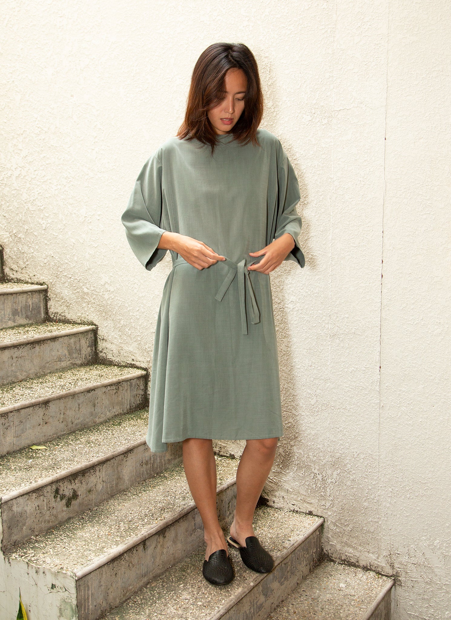 KAAREM - Branch Boxy A-Line Dress in Sage Green KAAREM - Branch Boxy A-Line Dress in Sage Green