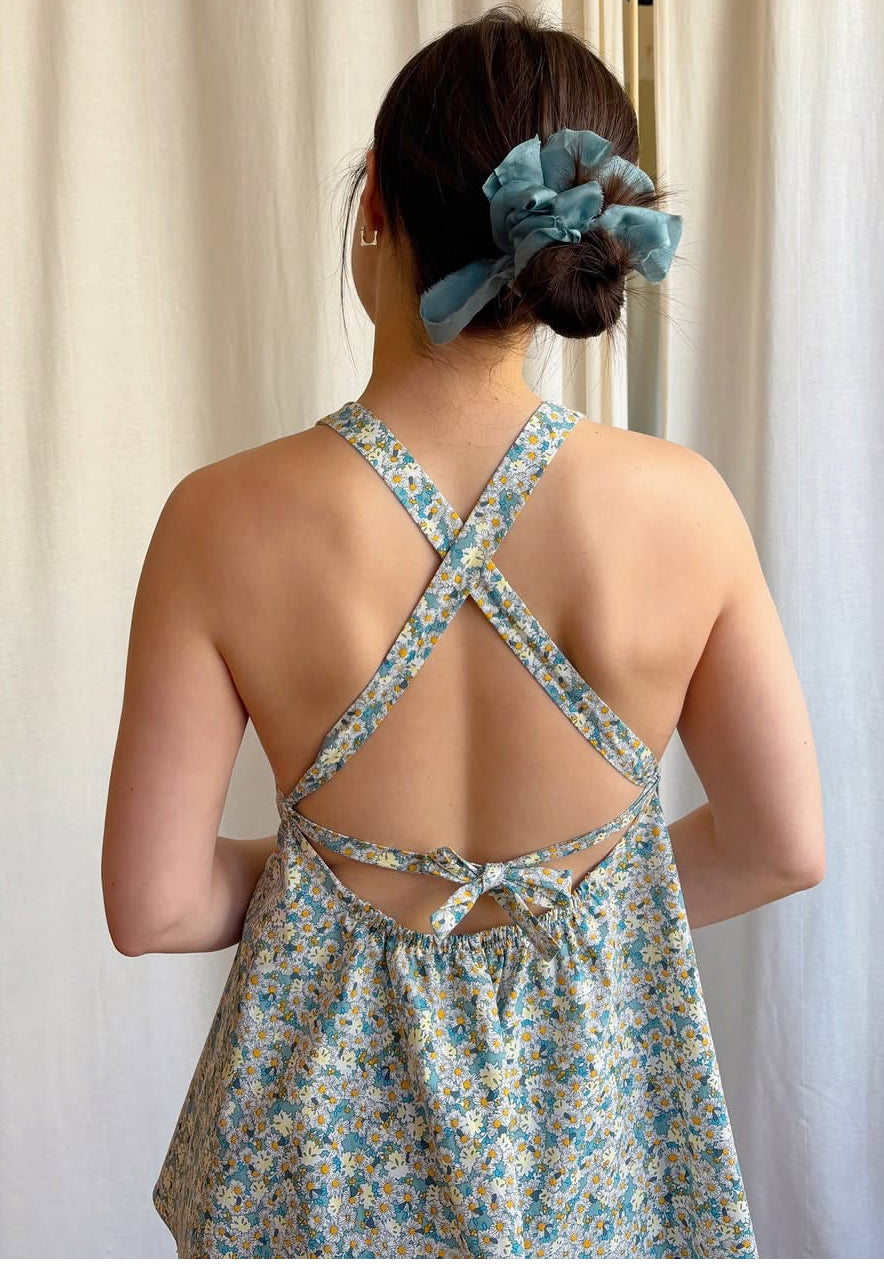 sachin and babi light blue dress Clothing: Midi Dresses: 'Claudia' Cream Daisy Print Stretch Cotton Halter  Neck Midi Dress main image 0