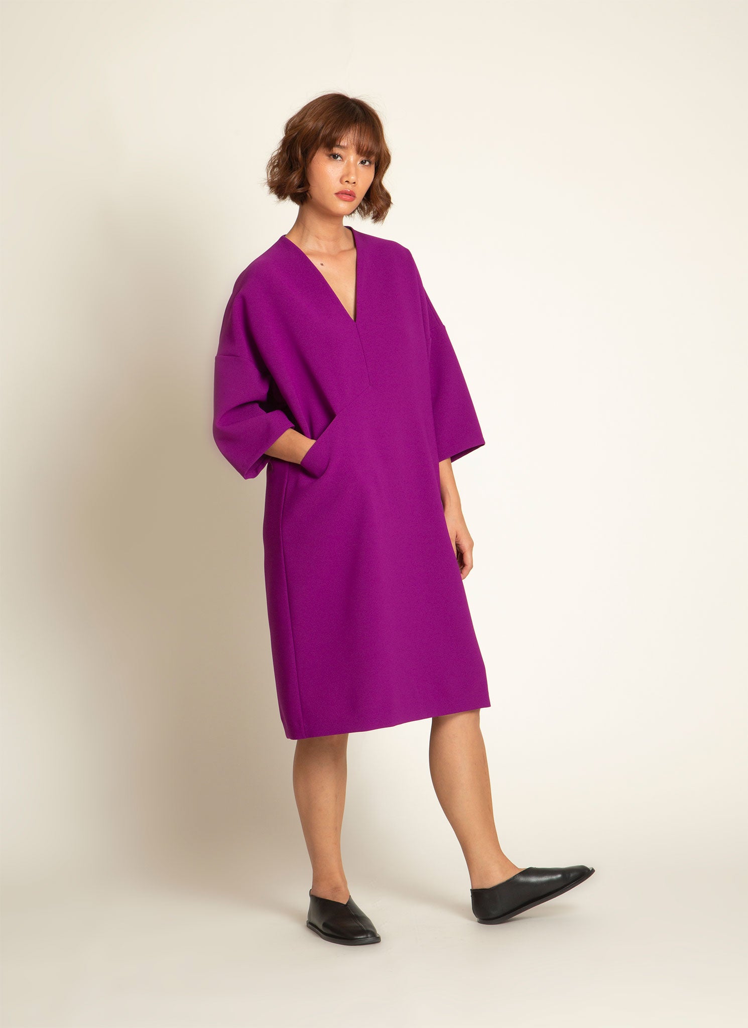 purple magenta dress Long Sleeve Crystal Draped Maxi Dress Magenta