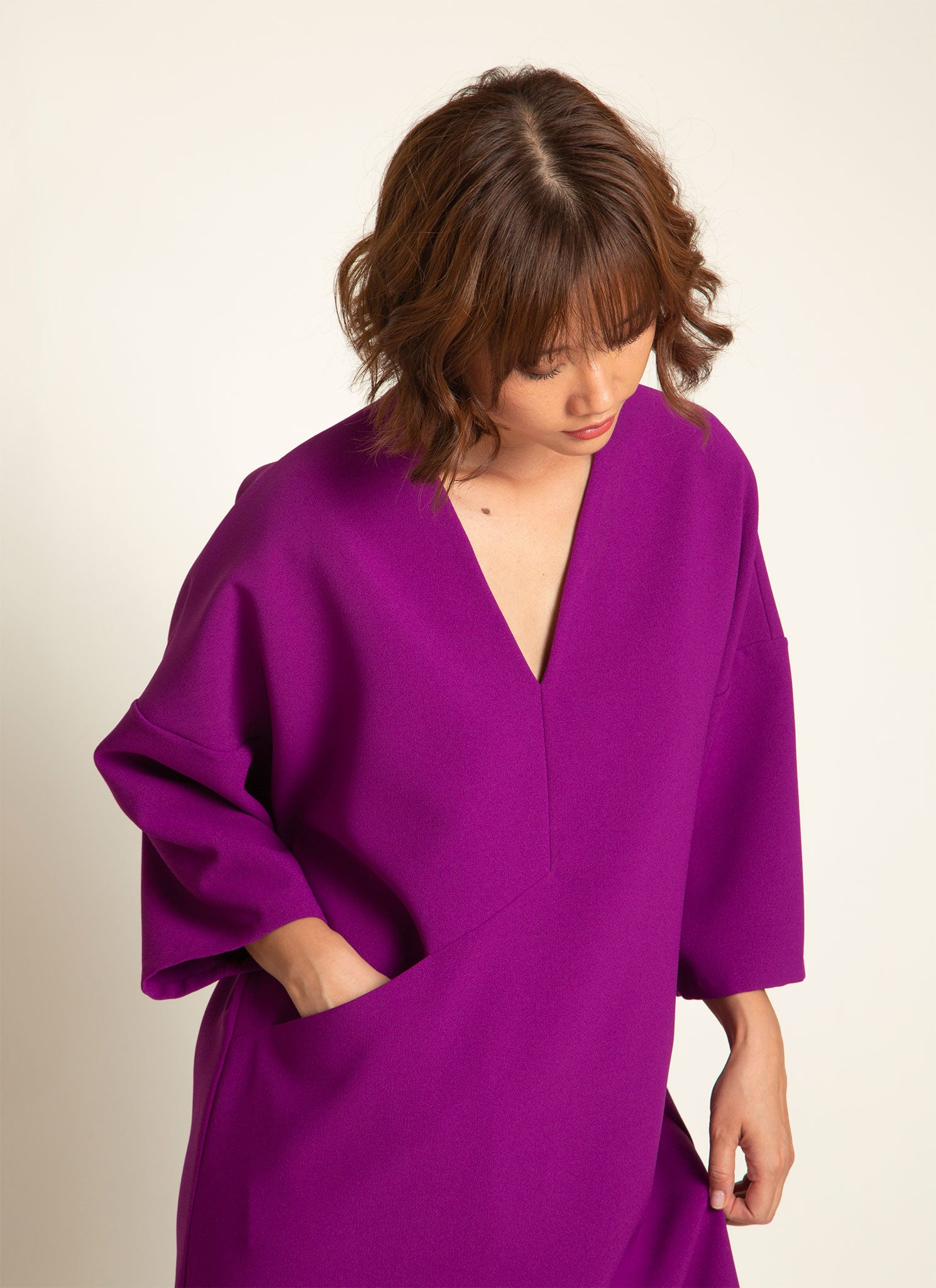 purple 3/4 sleeve dress Karen Kane Women's 3/4 Sleeve Cascade Wrap Dress, XL