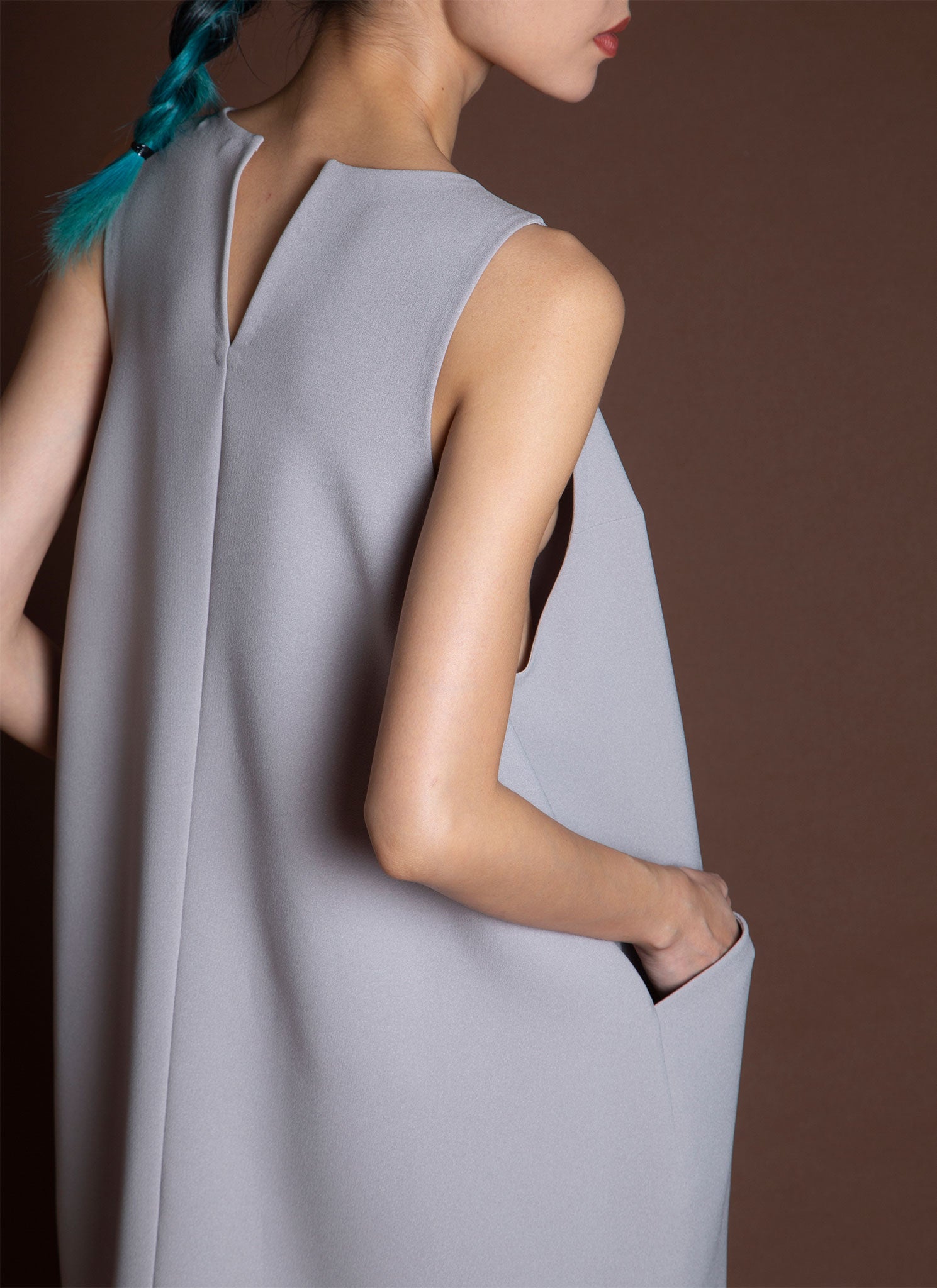 grey pocket dress KAAREM - Flux Sleeveless Dropped Armhole Pocket Dress