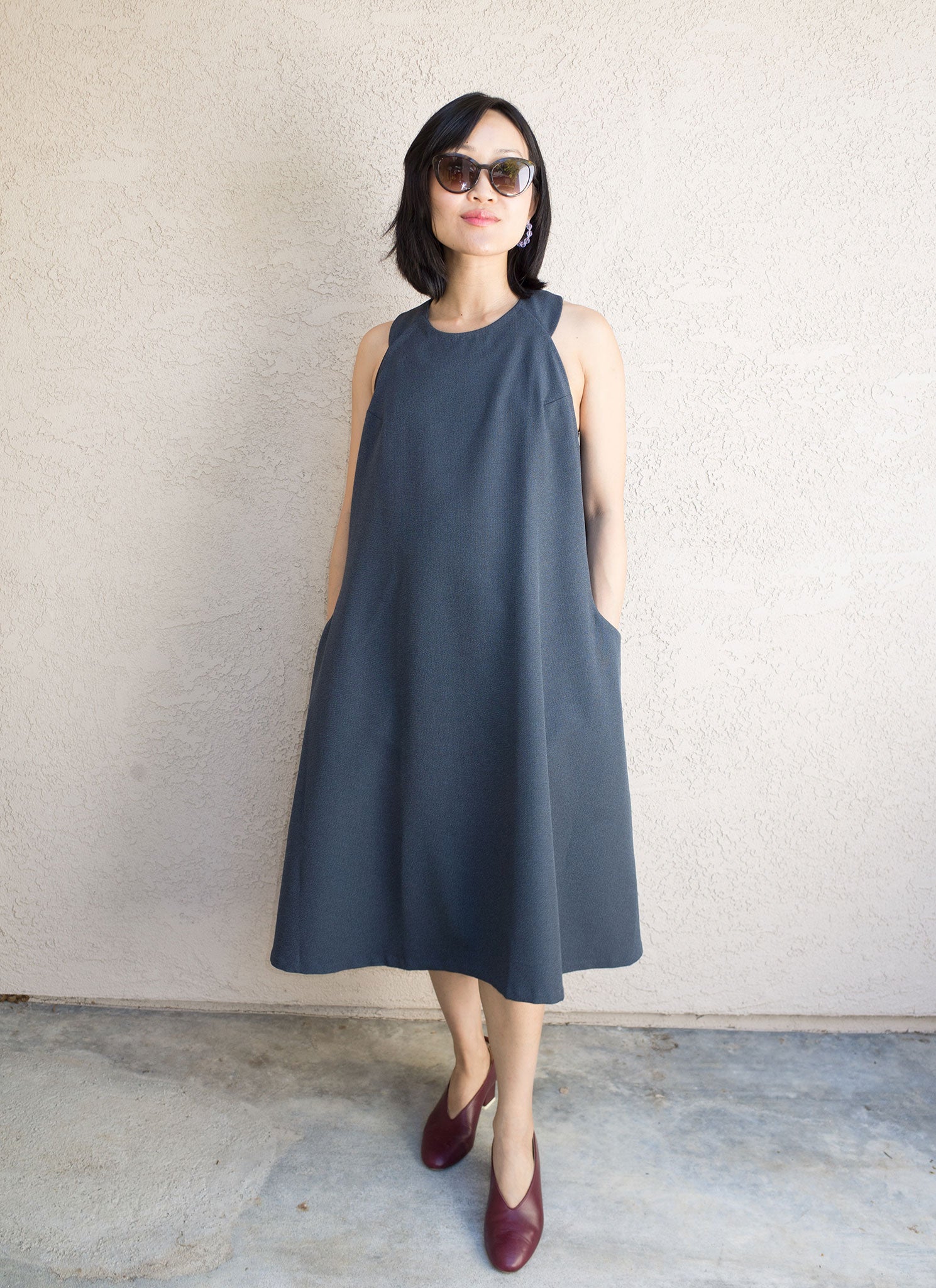 Mai A-Line Sleeveless Midi Pocket Dress - Dark Blue Mai A-Line Sleeveless Midi Pocket Dress - Dark Blue