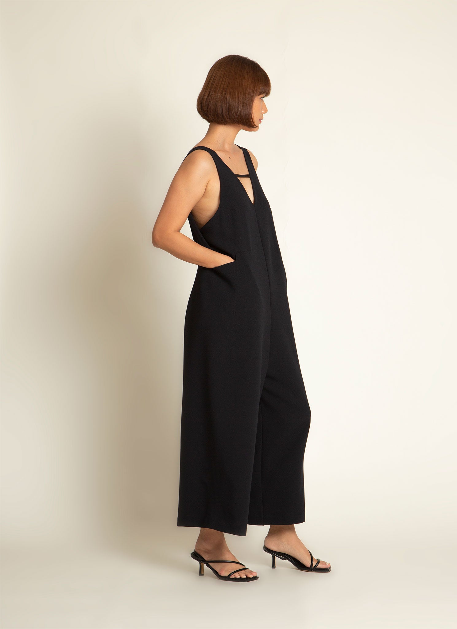 KAAREM - Mỹ A Open Back Pocket Jumpsuit in Black Blue