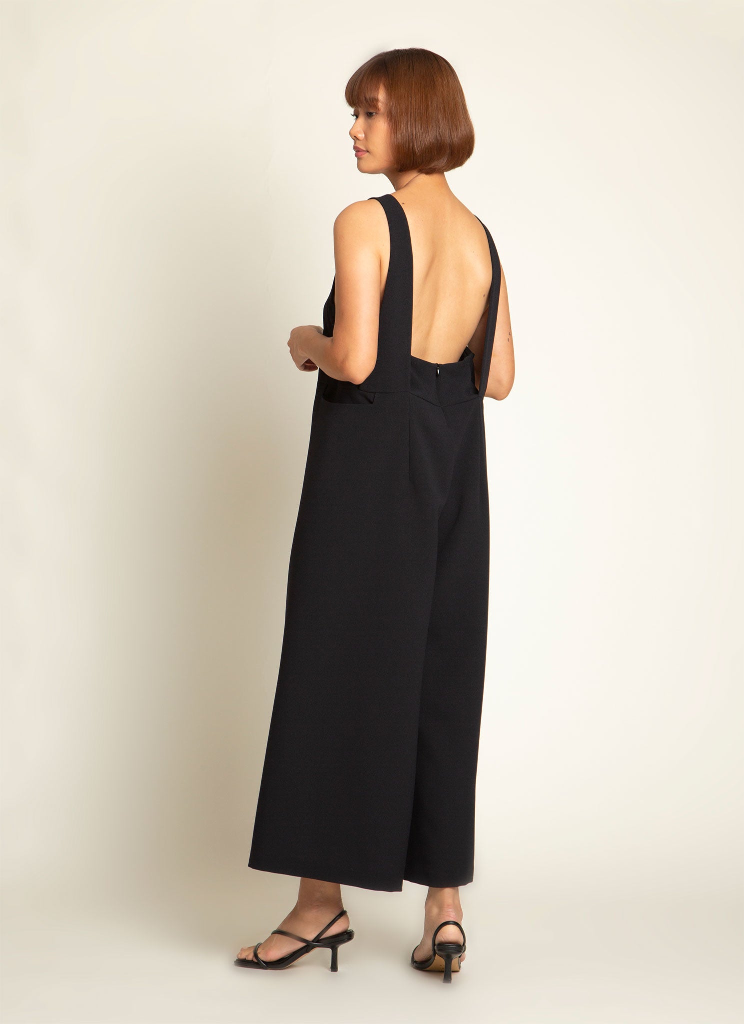 KAAREM - Mỹ A Open Back Pocket Jumpsuit in Black Blue