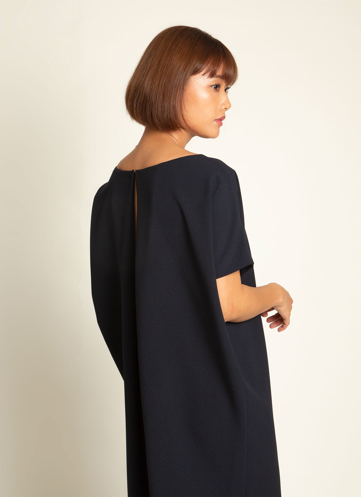Triangle Midi Dolman Open Back Dress in Black Blue