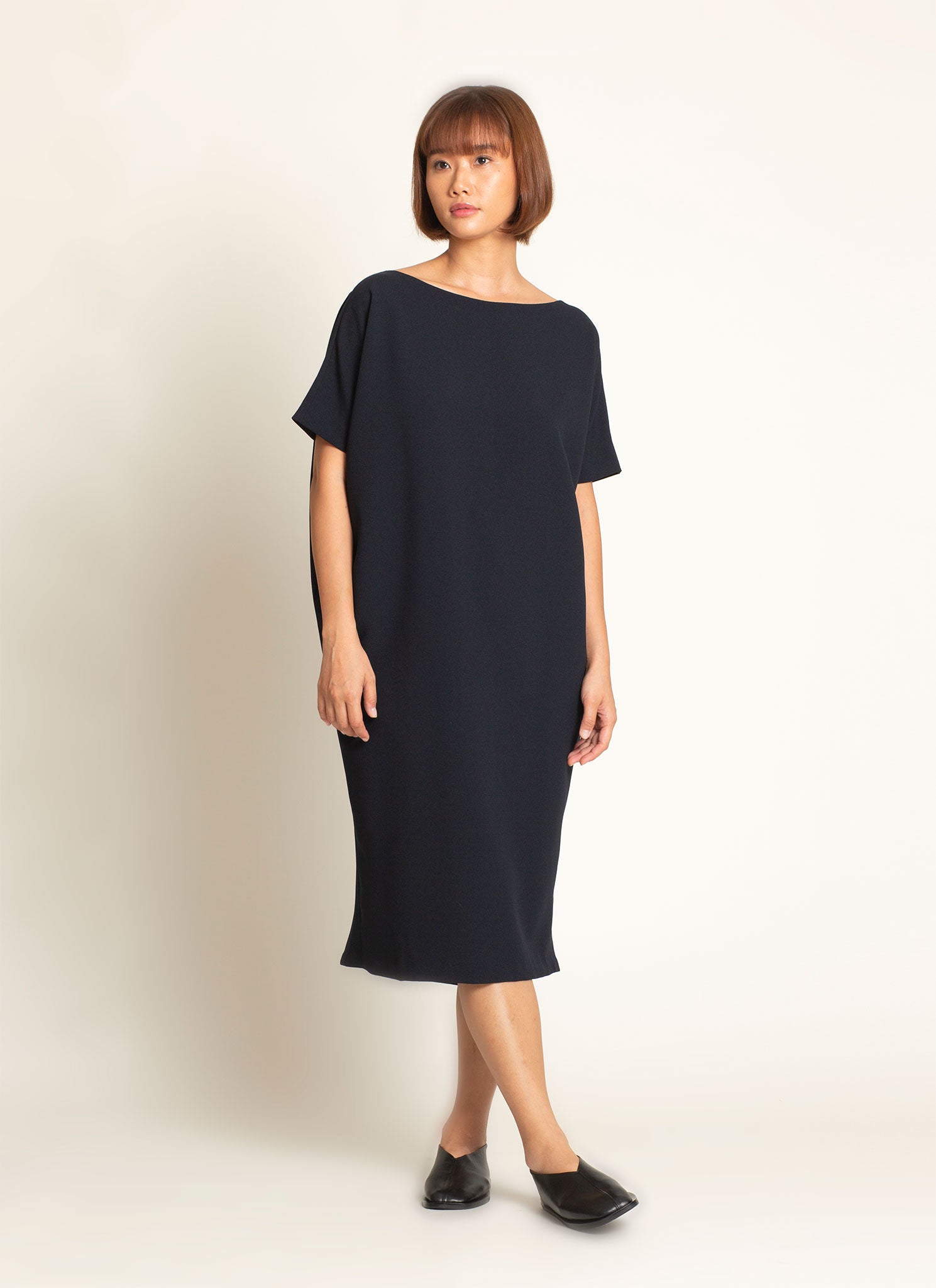 knee length dresses for ladies Delaney Dolman Short Sleeve Tencel Midi Dress