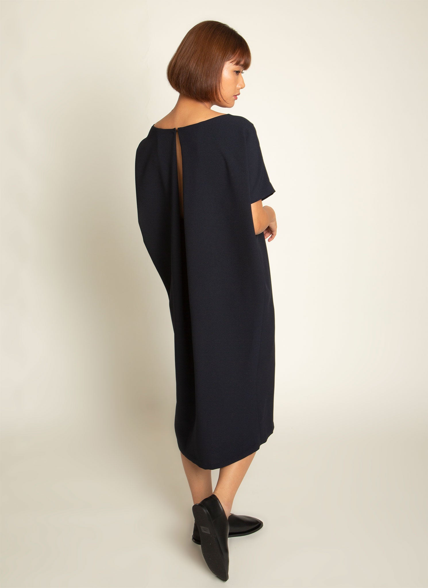 Triangle Midi Dolman Open Back Dress in Black Blue Triangle Midi Dolman Open Back Dress in Black Blue