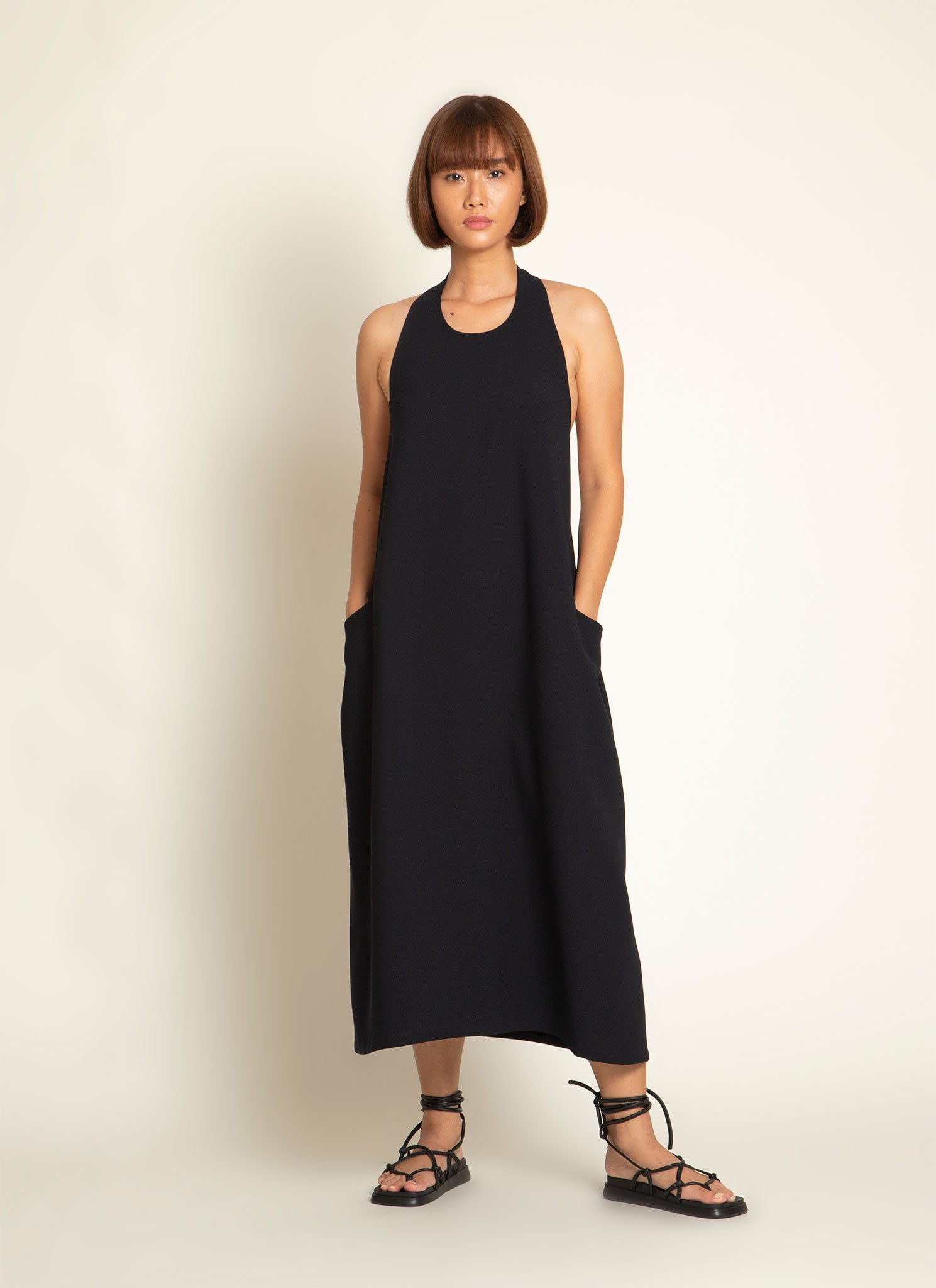 Weed Halter Pocket Dress w/ Removable Straps in Black Blue Weed Halter Pocket Dress w/ Removable Straps in Black Blue