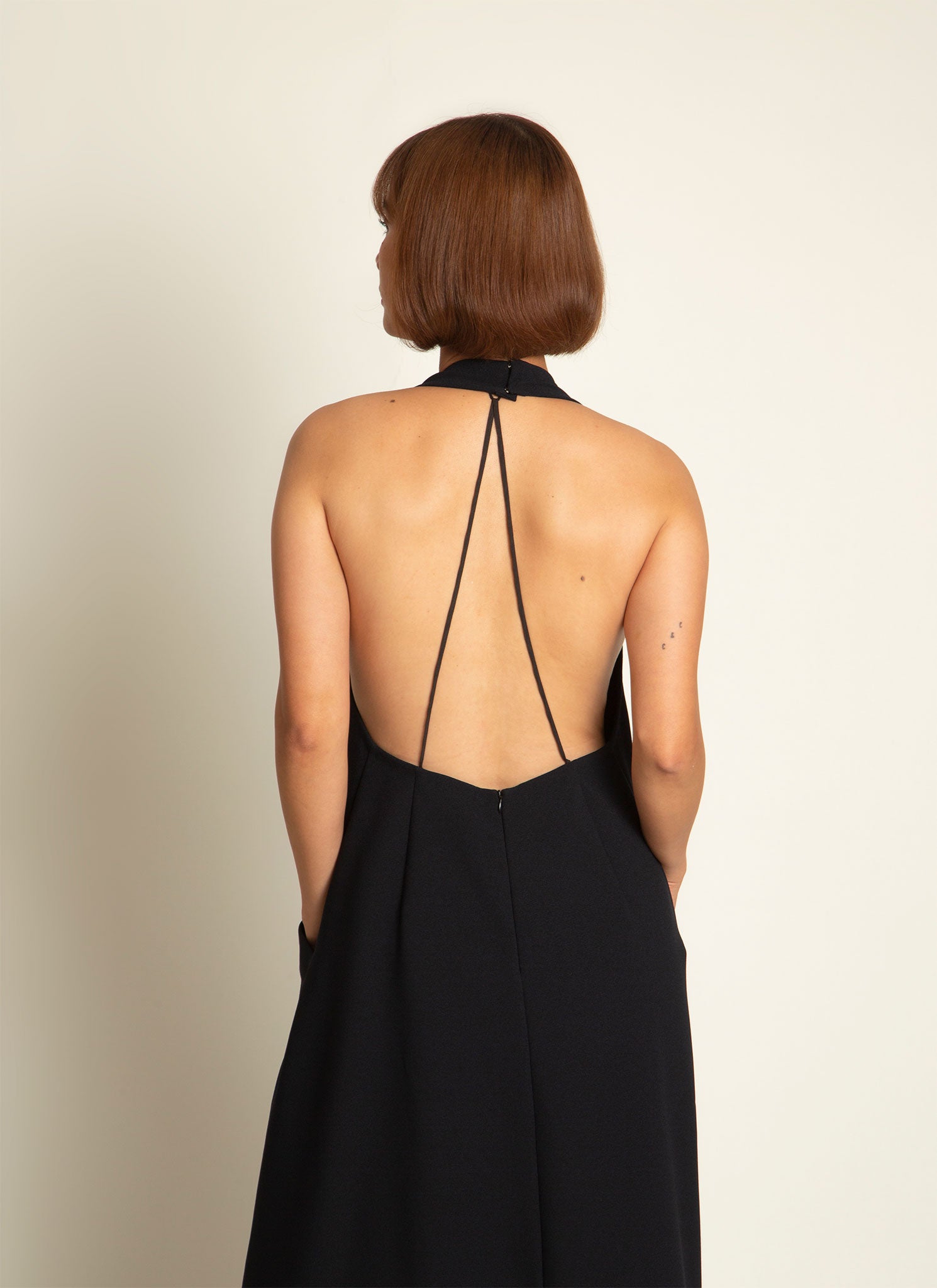 Weed Halter Pocket Dress w/ Removable Straps in Black Blue