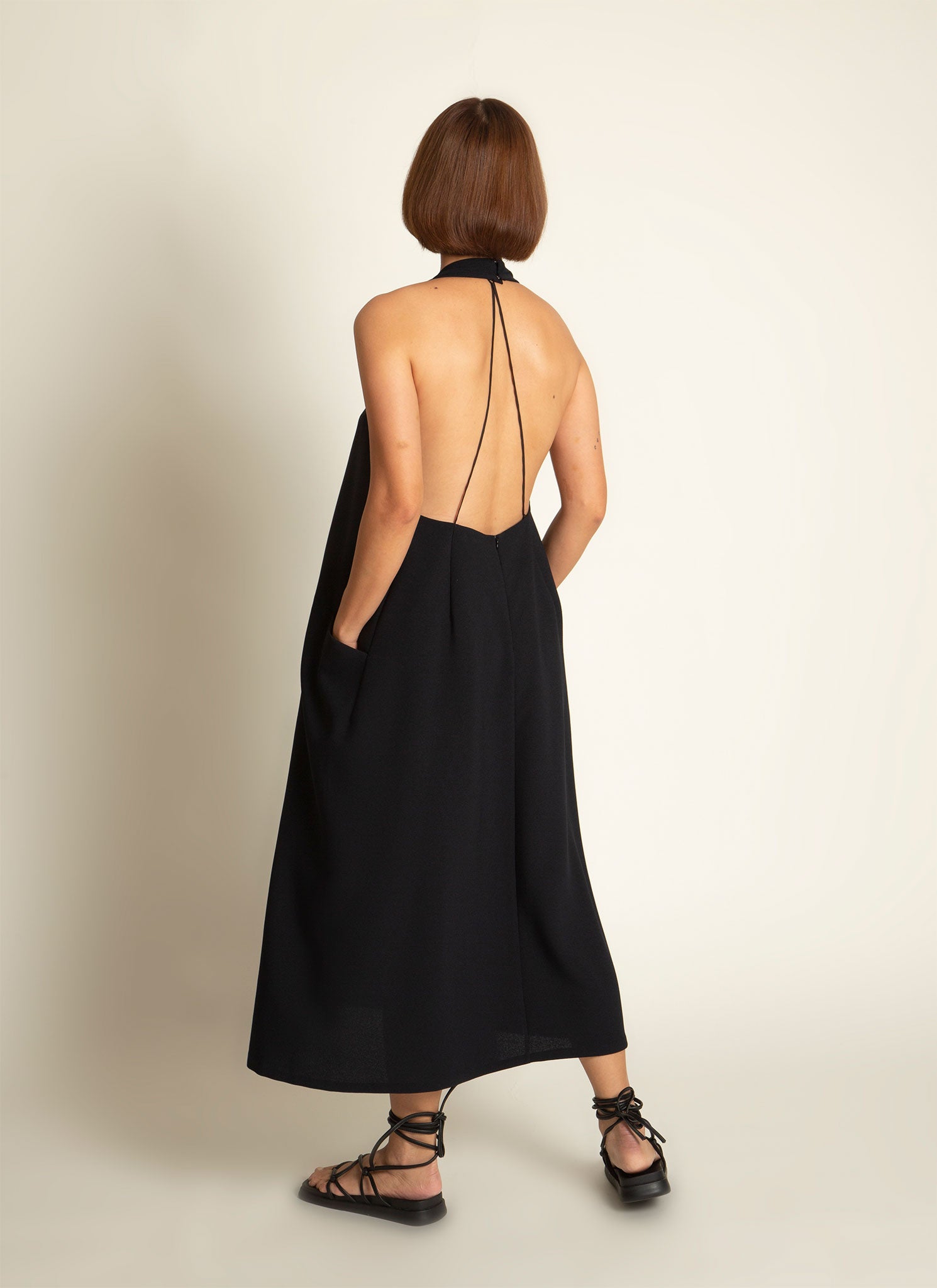 Weed Halter Pocket Dress w/ Removable Straps in Black Blue Weed Halter Pocket Dress w/ Removable Straps in Black Blue