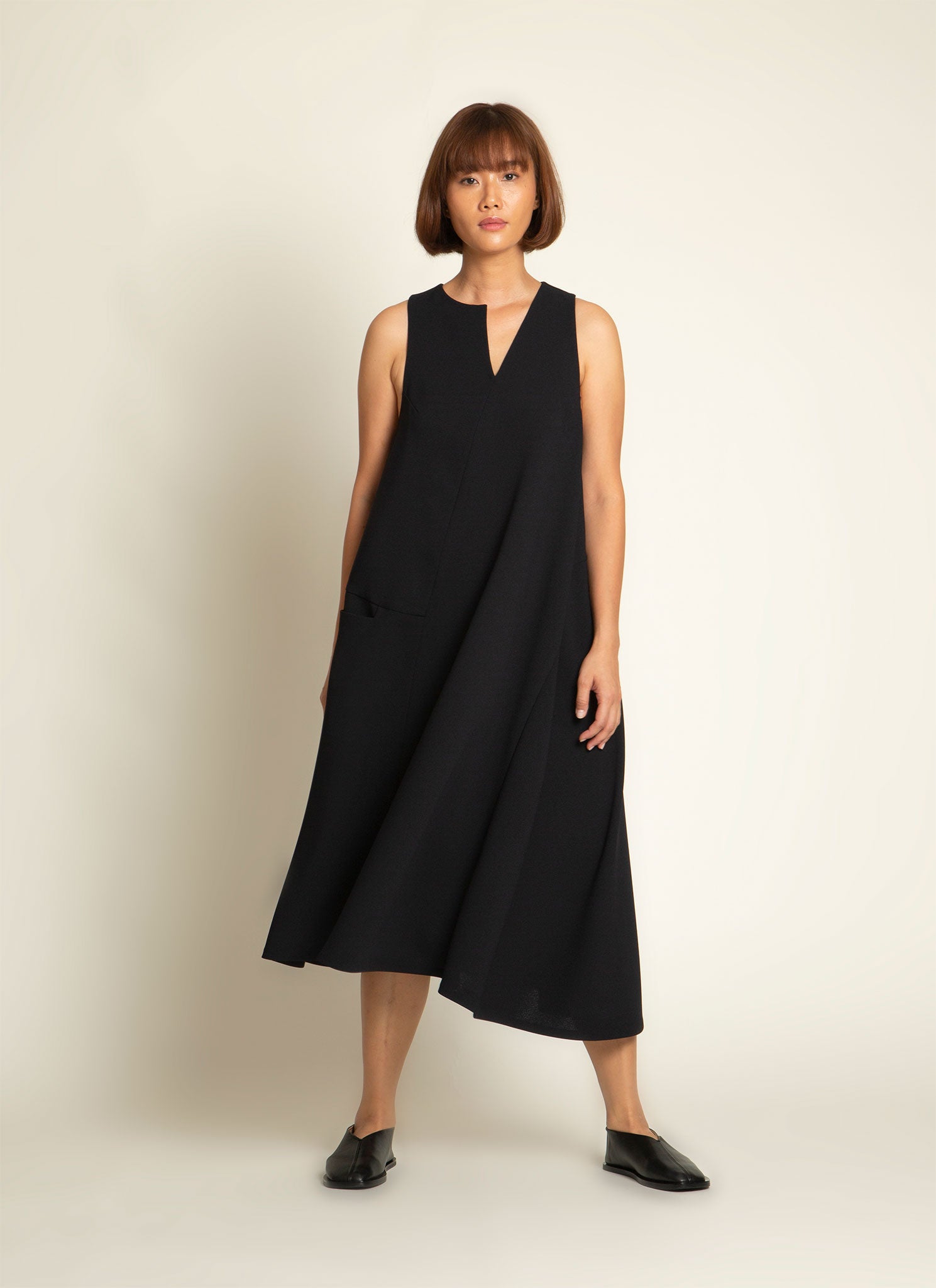 KAAREM - Diagonal Xo A-Line Pocket Dress - Black Blue KAAREM - Diagonal Xo A-Line Pocket Dress - Black Blue