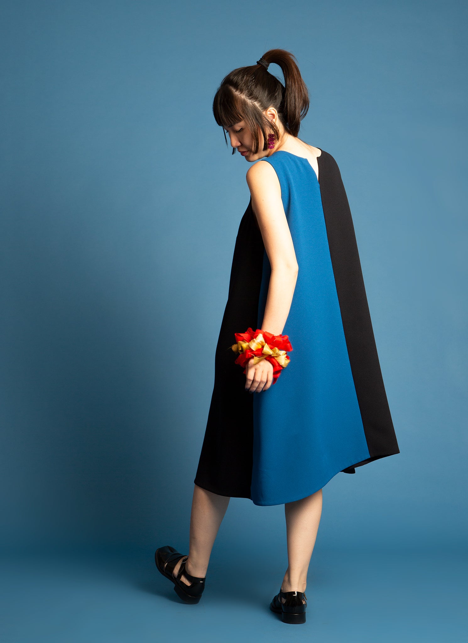 blue black colorblock dress KAAREM - Two-Three A-Line Colorblock Dress