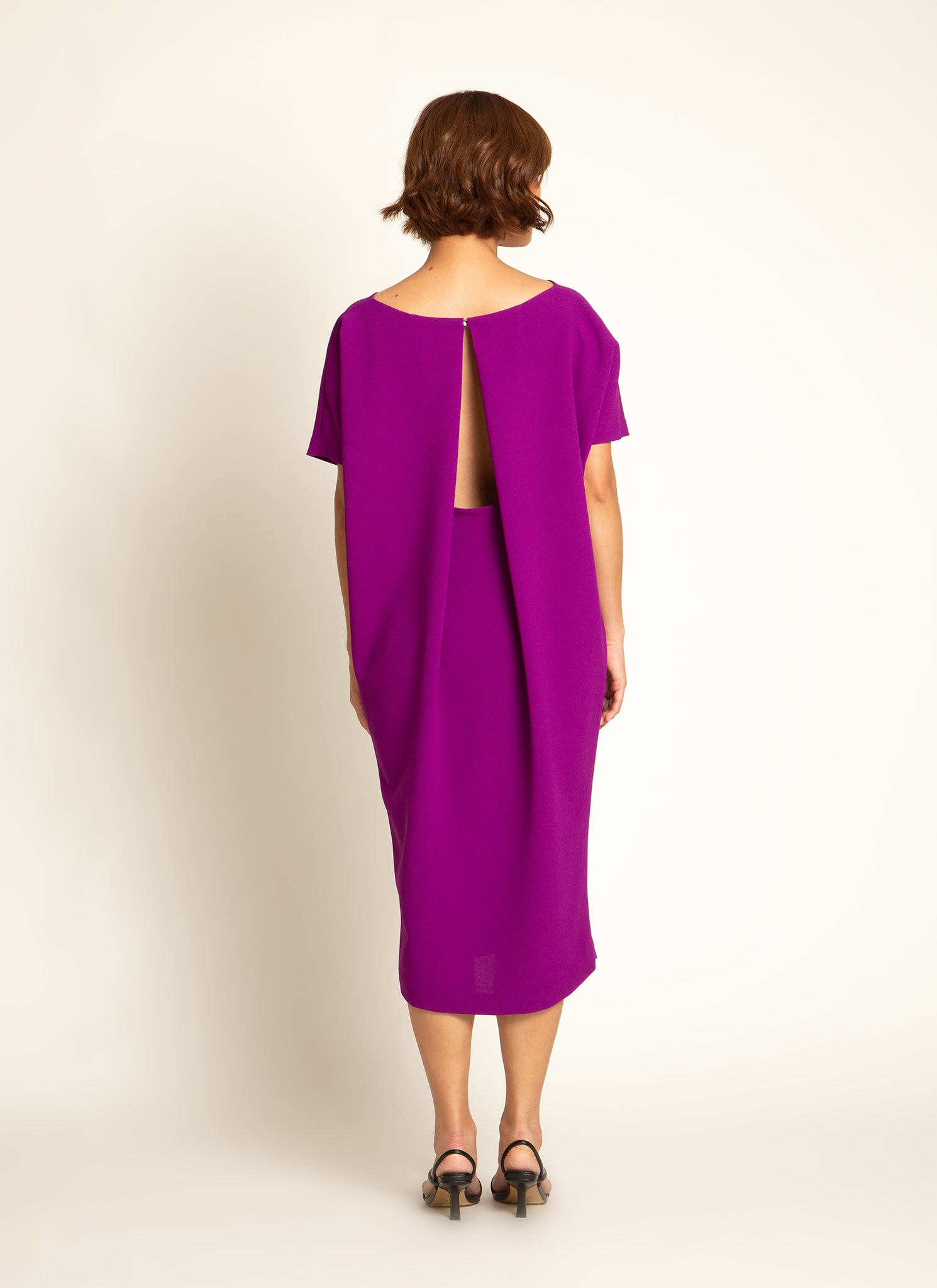 KAAREM - Triangle Midi Dolman Open Back Dress - Magenta Purple